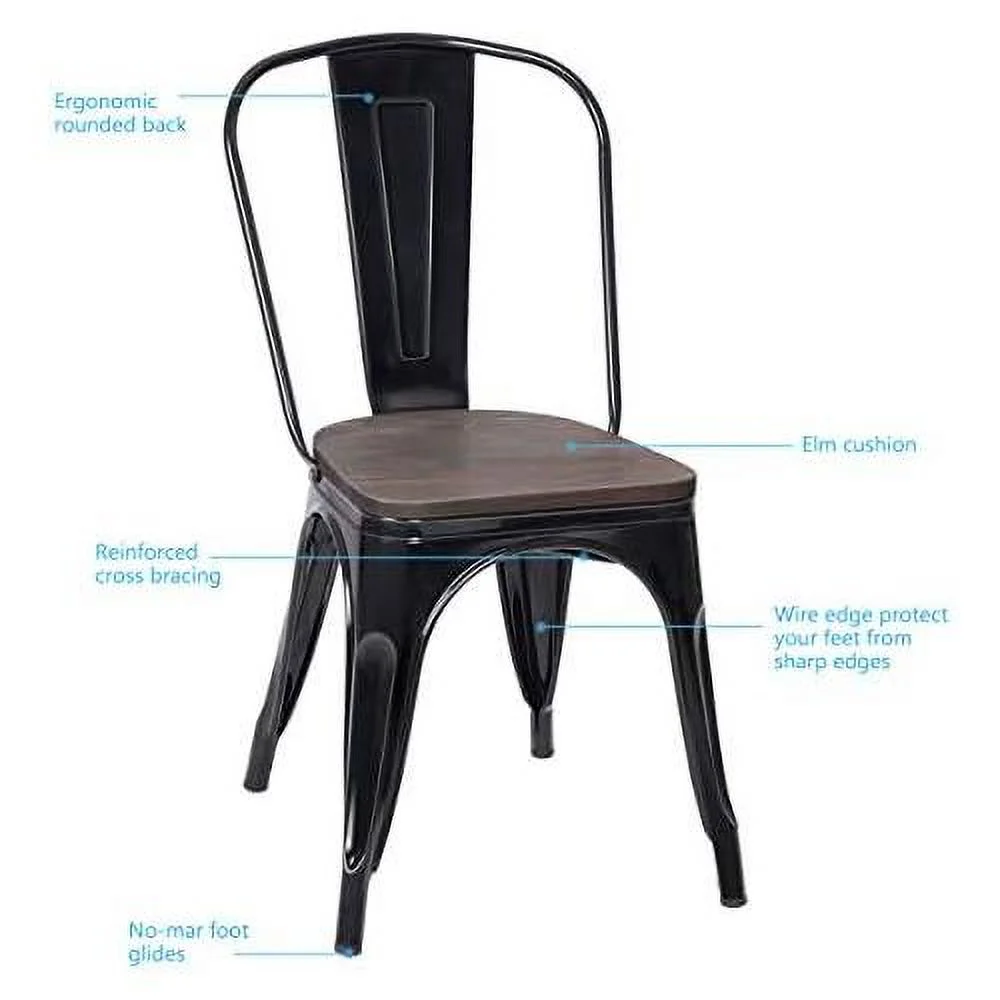 Metal Dining Chairs Set Of 4 Stackable Chairs Set 18 Inch W/Back And Stable Steel Frame For Indoor & Outdor Patio Bistro Cafe Side Bar Restaurant Kitchen Metal Chairs Bar Stools (Black)