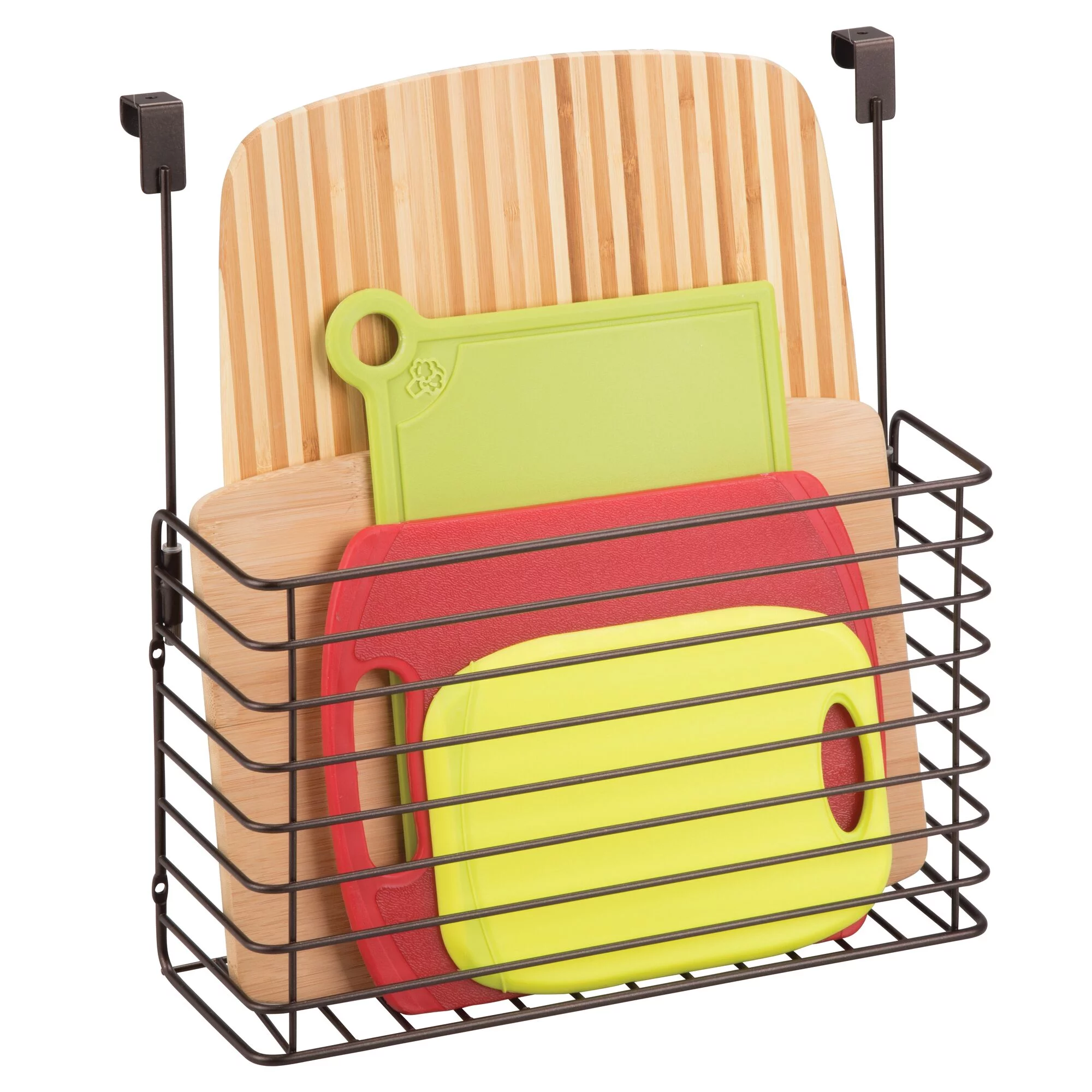 mDesign Metal Wire Kitchen Bakeware Over Door Organizer Basket, Bronze