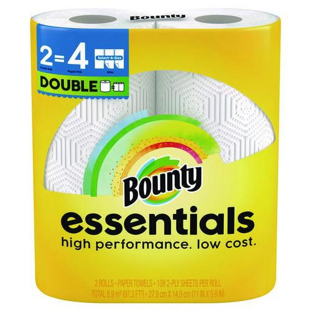 Bounty Essentials Select-A-Size Kitchen Roll Paper Towels, 2-Ply, White, 108 Sheets/Roll, 2/Pack, 8 Packs/Carton
