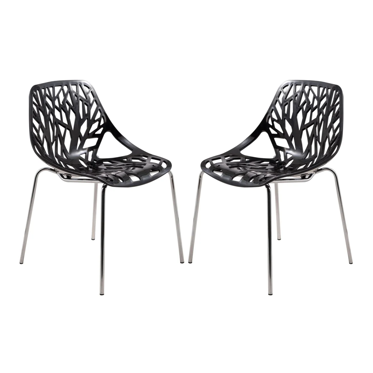 Modern Asbury Dining Chair with Chromed Legs, Set of 2 - Black