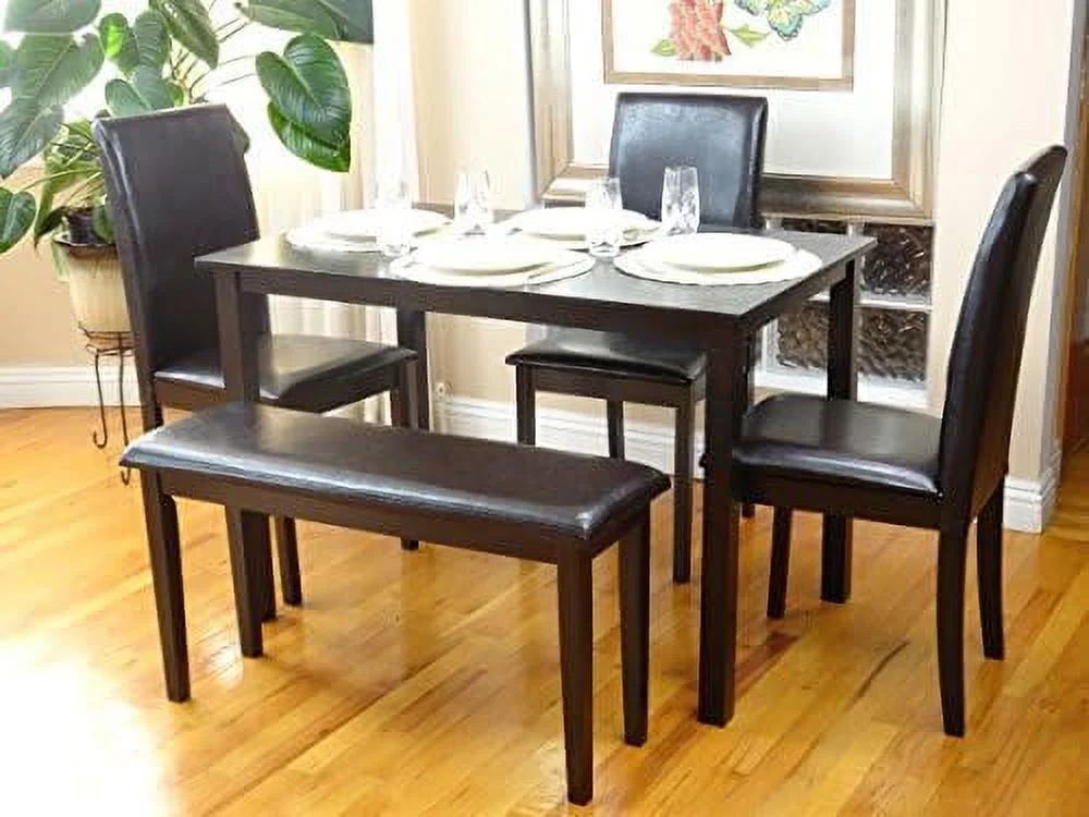 Dining Kitchen Rectangular Classic Table Solid Wooden Modern In Black Espresso Finish