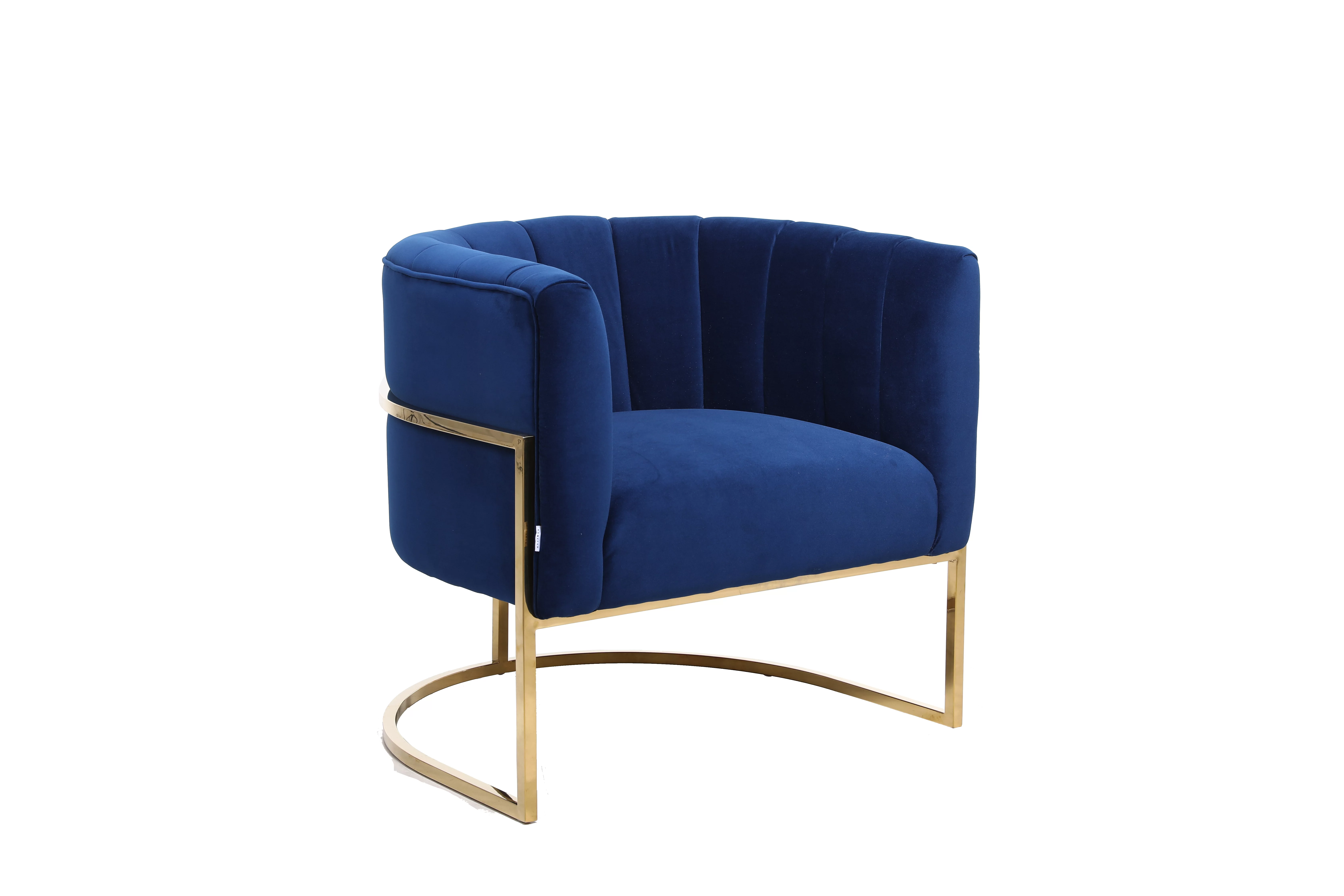 Modern Velvet Upholstered Barrel Chair with U-Shaped Gold Base