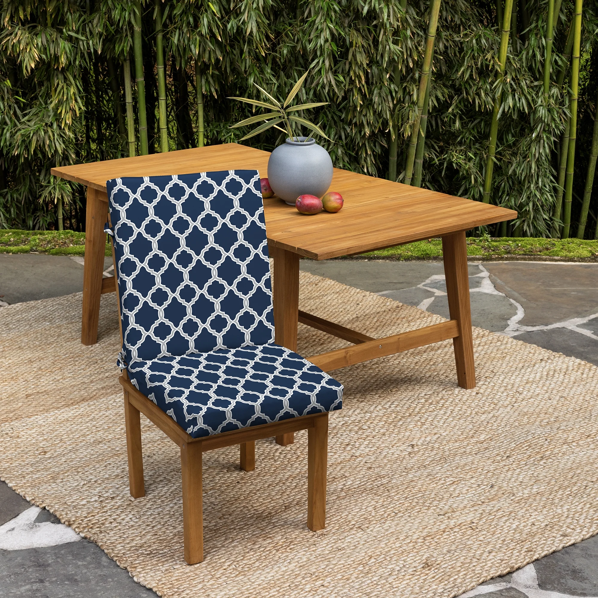 Arden Selections earthFIBER Outdoor Dining Chair Cushion, 20 x 20, Water Repellent, Fade Resistant, 1-Piece Cushion for Dining Chairs 20 x 20, Sapphire Blue Garden Trellis