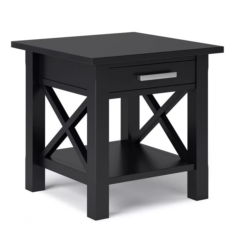 Home Square 2-Piece Solidwood Wide End Table with Storage Set in Black
