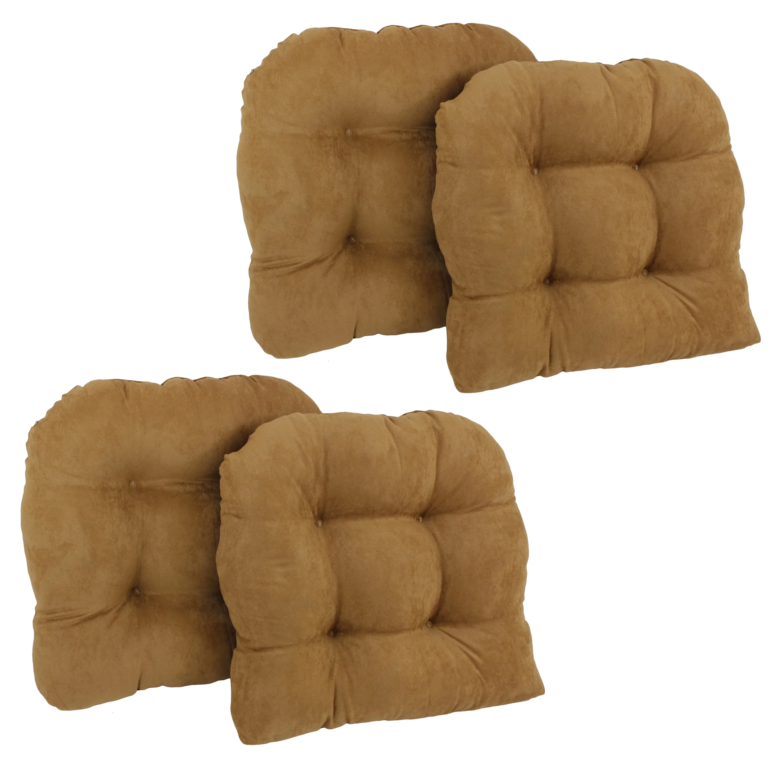 Blazing Needles  19 in. U-Shaped Microsuede Tufted Dining Chair Cushions, Camel - Set of 4