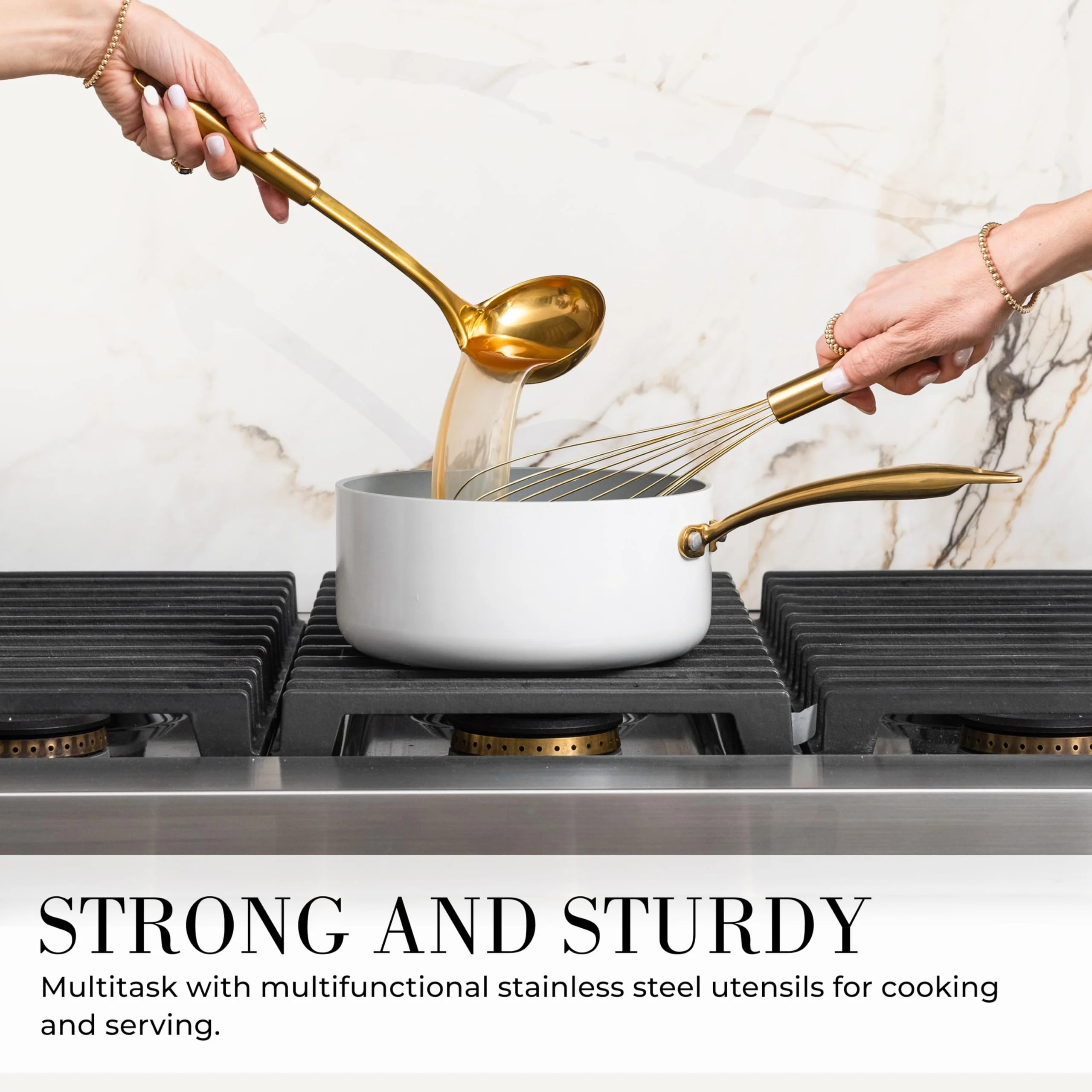 Styled Settings Black and Gold Kitchen Utensils Set - 15 Piece Gold Utensils Set Includes Non-Stick, BPA-Free, Black Silicone and Gold Cooking Utensils Set and Gold Measuring Cups and Spoons Set