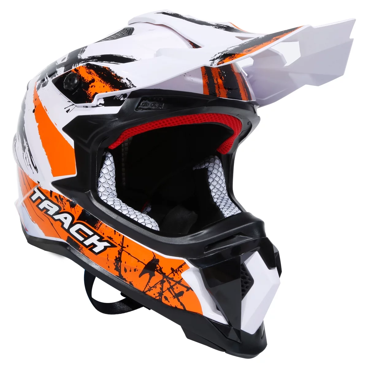 TCMT DOT Adult Motorcycle Helmet Orange / White Graffiti for Atv Mx Motocross Offroad Street Dirt Bike XL Size
