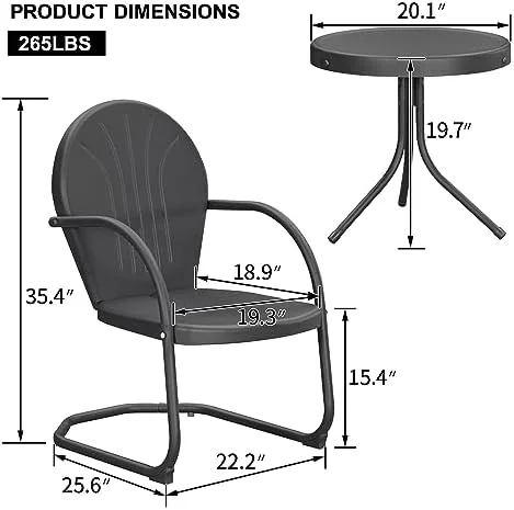 HVSDIMO LEAF Outdoor Patio   3 Pieces Retro Porch  Set 2 C-Spring Metal Outdoor Chairs and Round   Blue