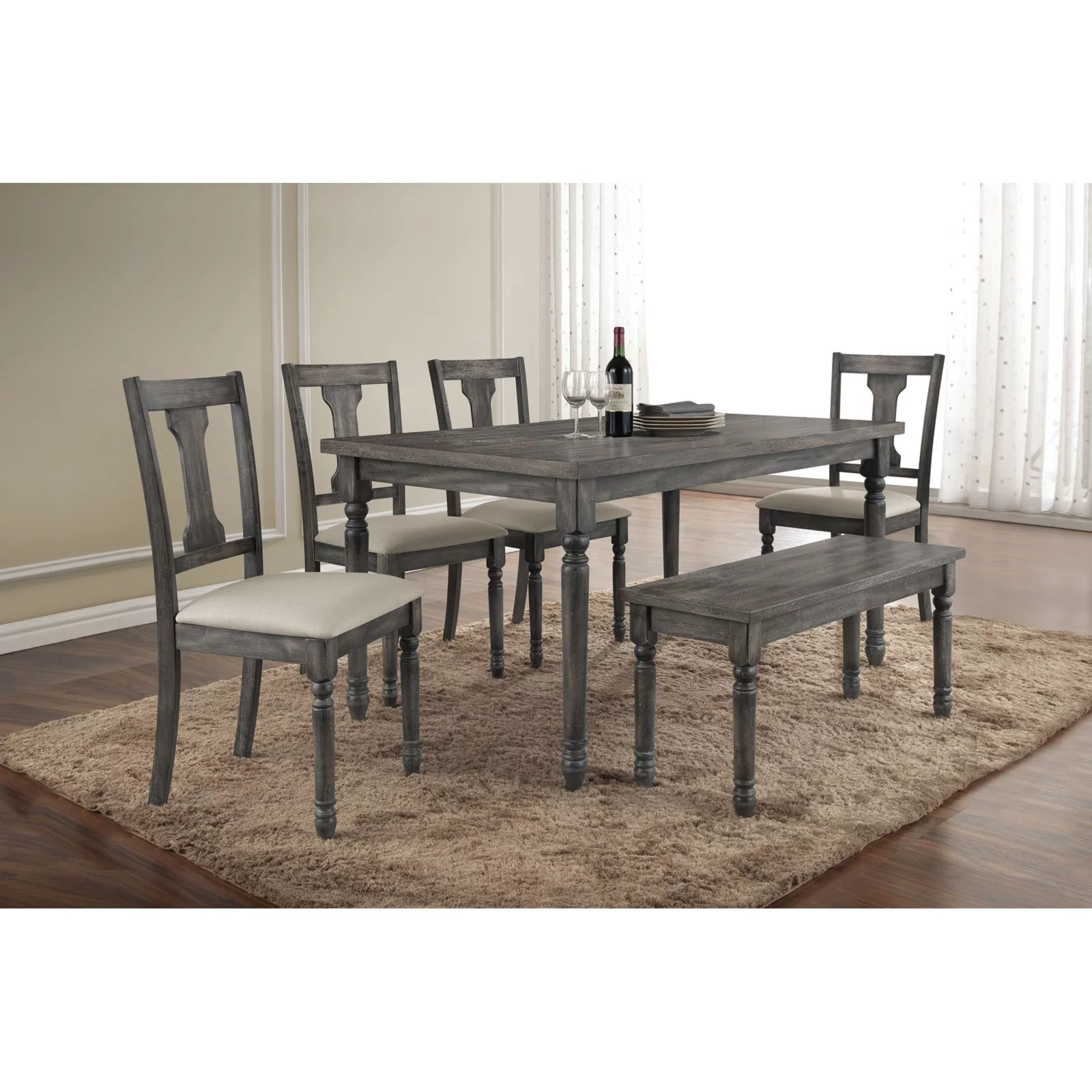 ACME Wallace Rectangular Wood Top Dining Table in Weathered Gray