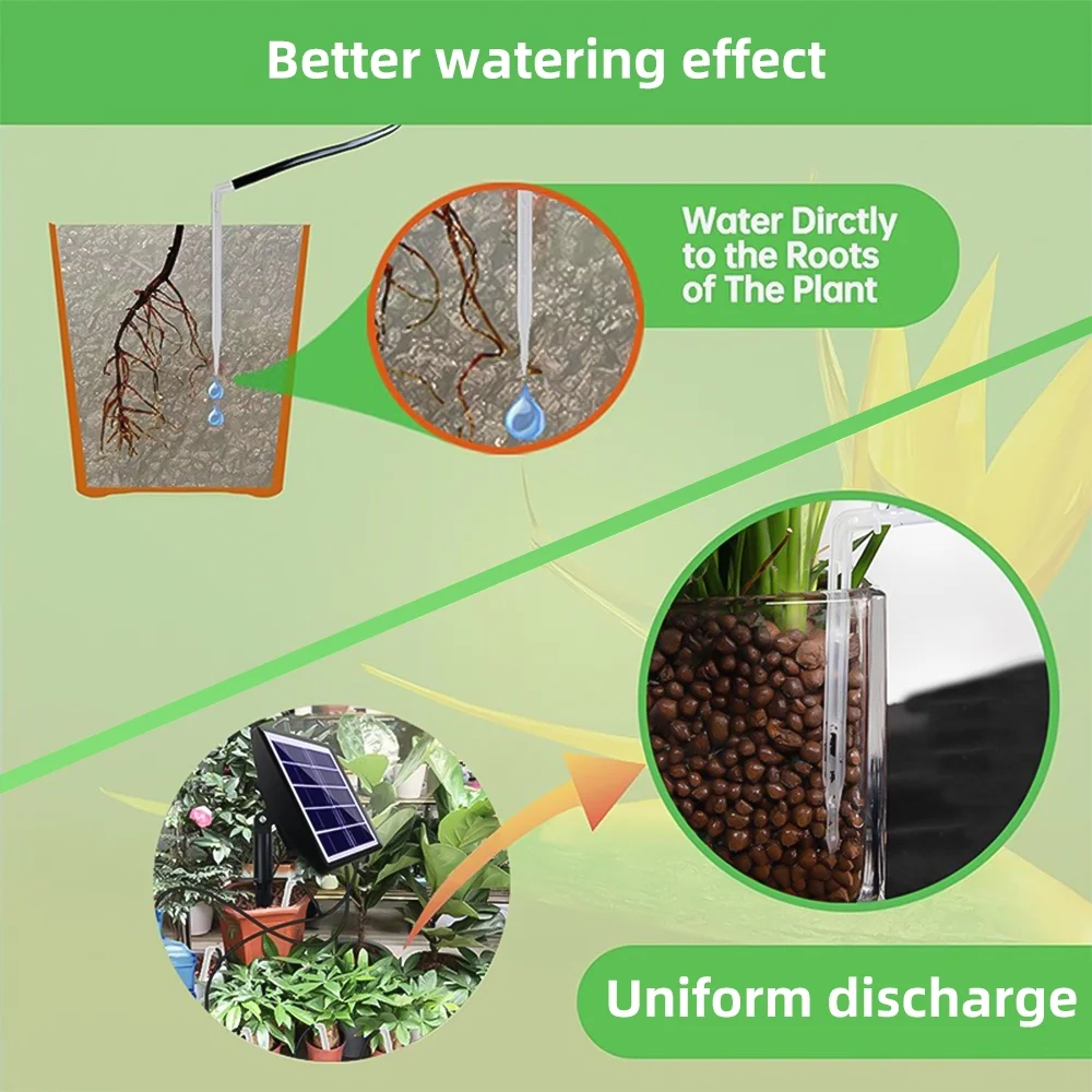 Solar Auto Irrigation System, Solar Powered Drip Irrigation Kit, Indoor Outdoor Automatic Self Watering System for 15 Potted Plants in Green House, Garden, Balcony