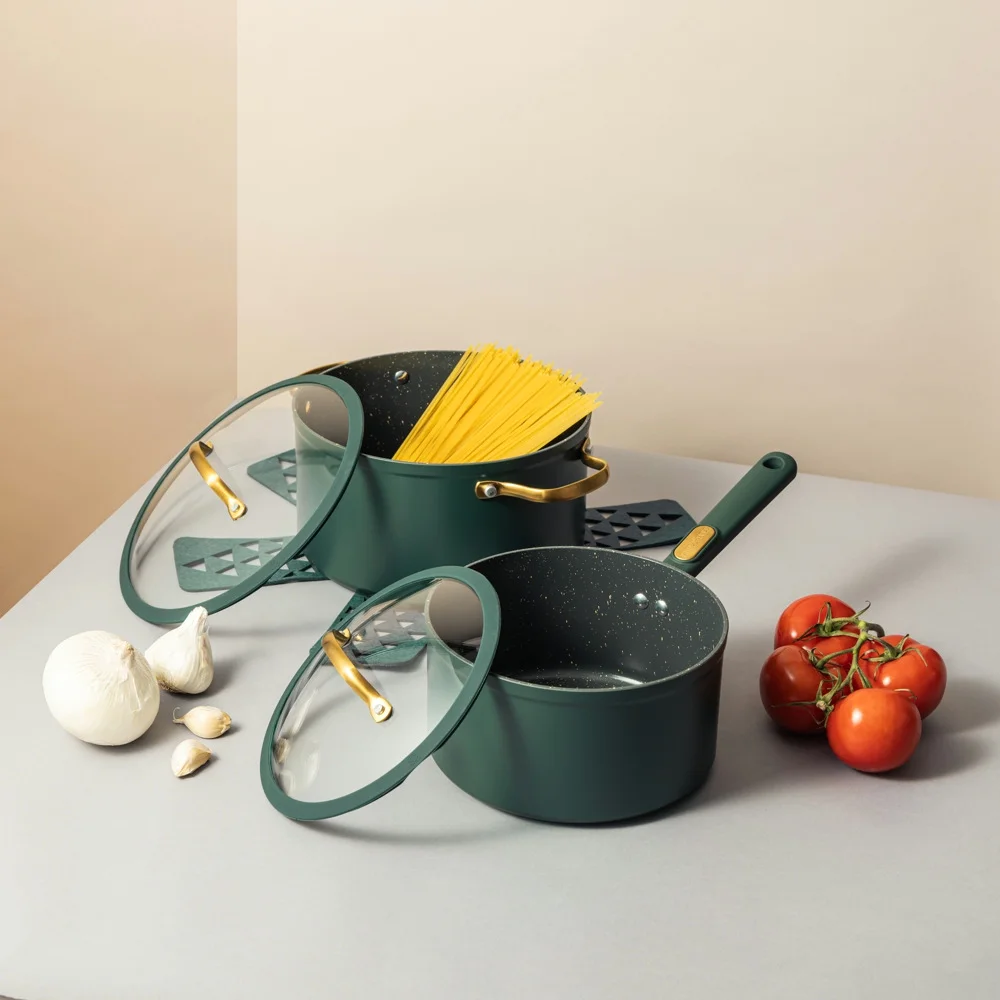 Thyme & Table 12-Piece Ceramic Non-Stick Cookware Set Granite Collection, Hunter Green