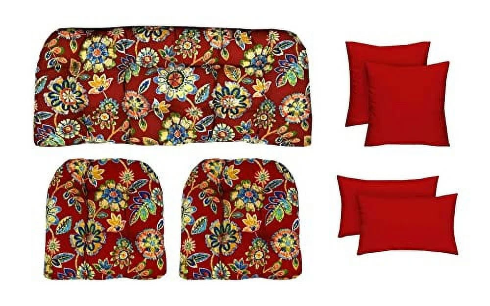 RSH Décor Indoor Outdoor 7 Piece Tufted Wicker Cushion Set (Loveseat 41