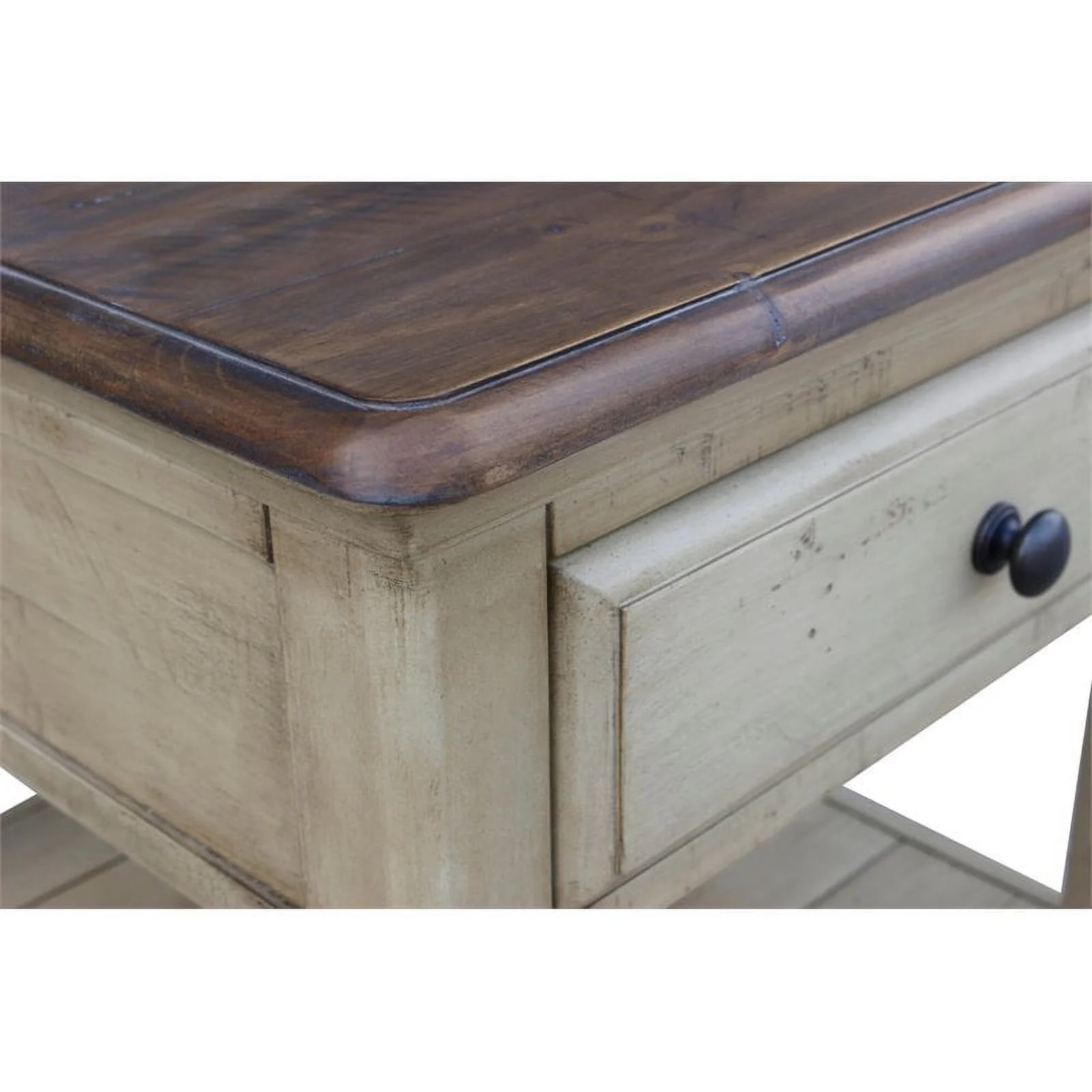 Home Square Wood End Table in Cream Puff & Walnut Brown - Set of 2