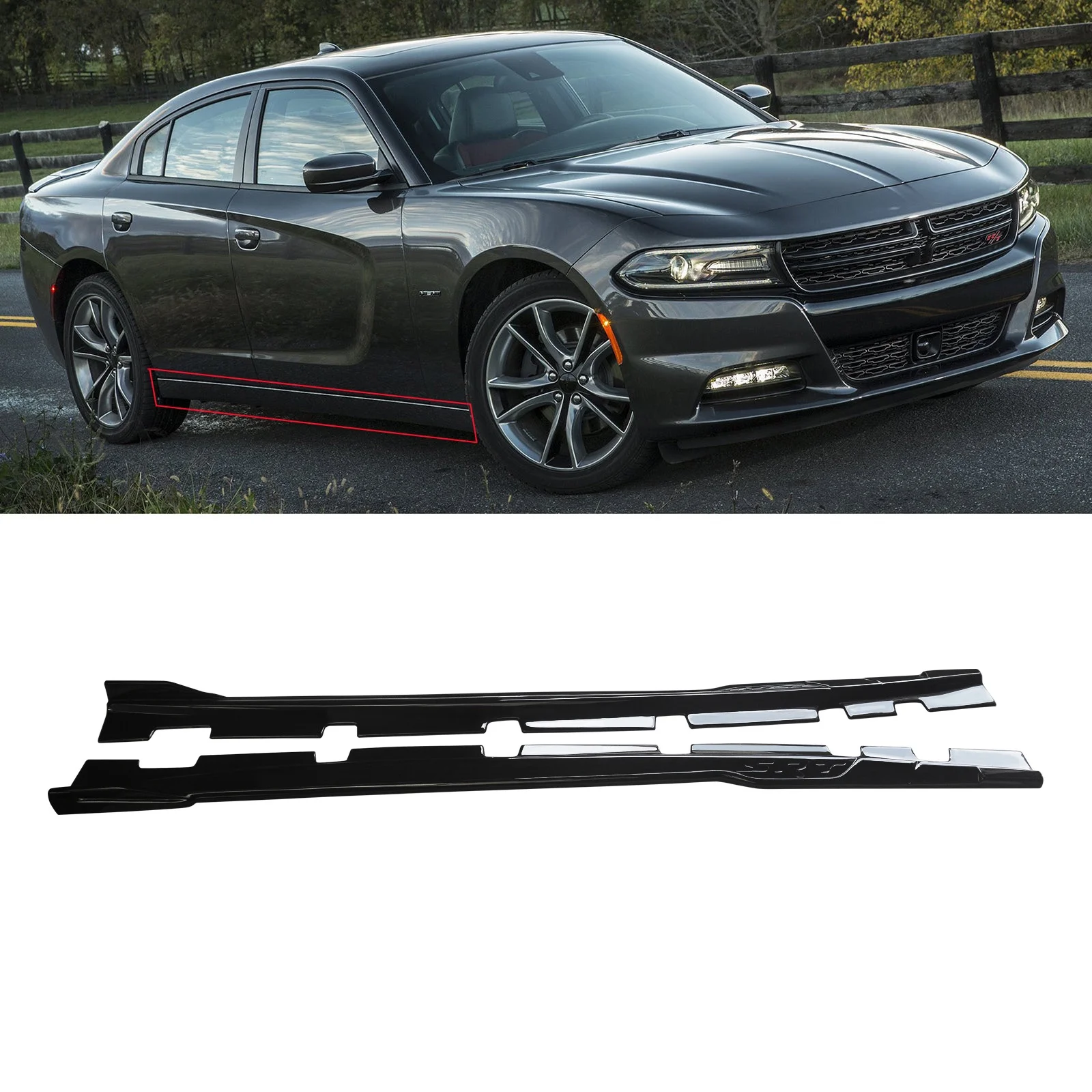 NINTE Side Skirts Panels Extension for 2011-2018 Dodge Charger SE/RT/GT Enforcer Pursuit/11-20 SXT Gloss Black