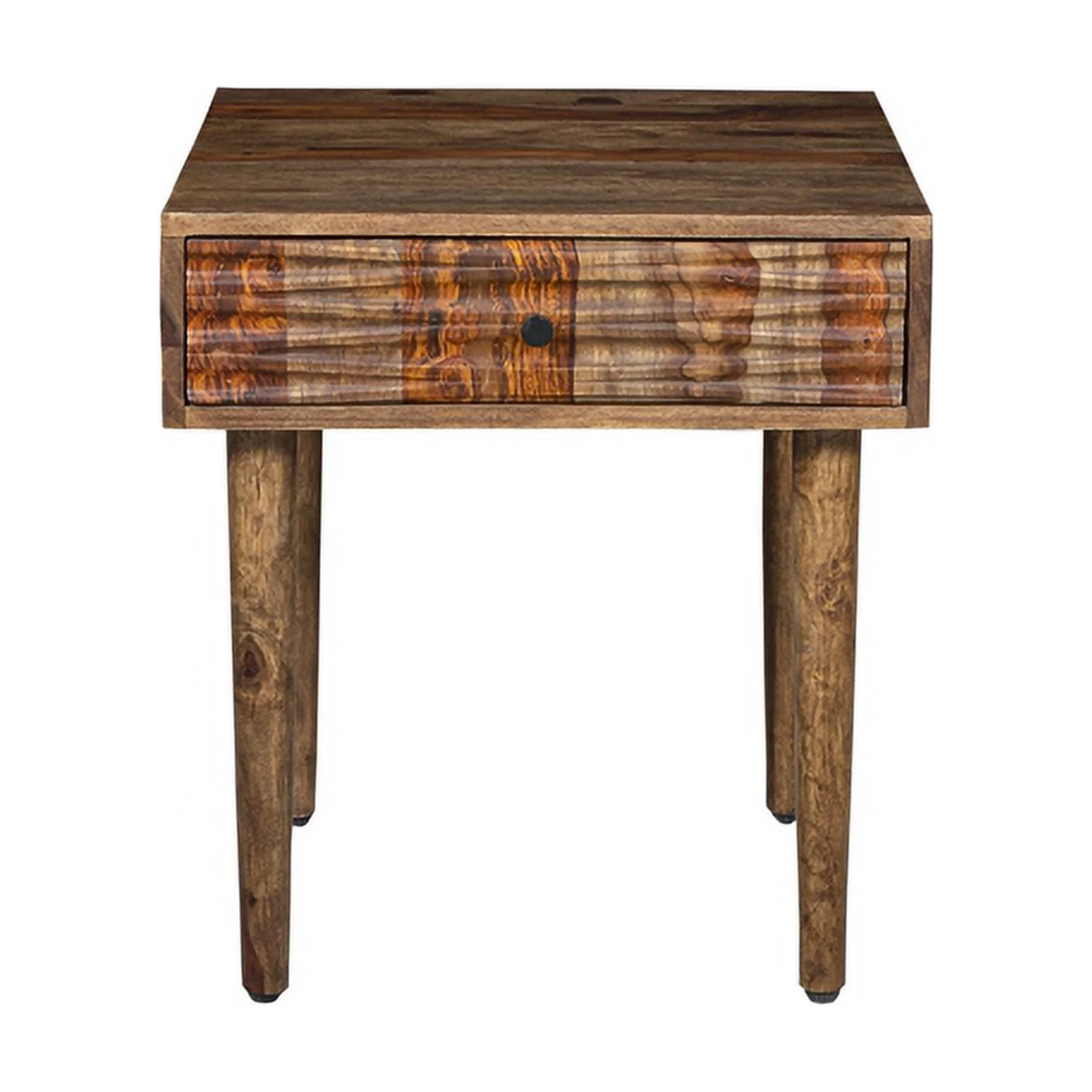 Home Square Drawer Solid Sheesham Wood End Table in Brown - Set of 2