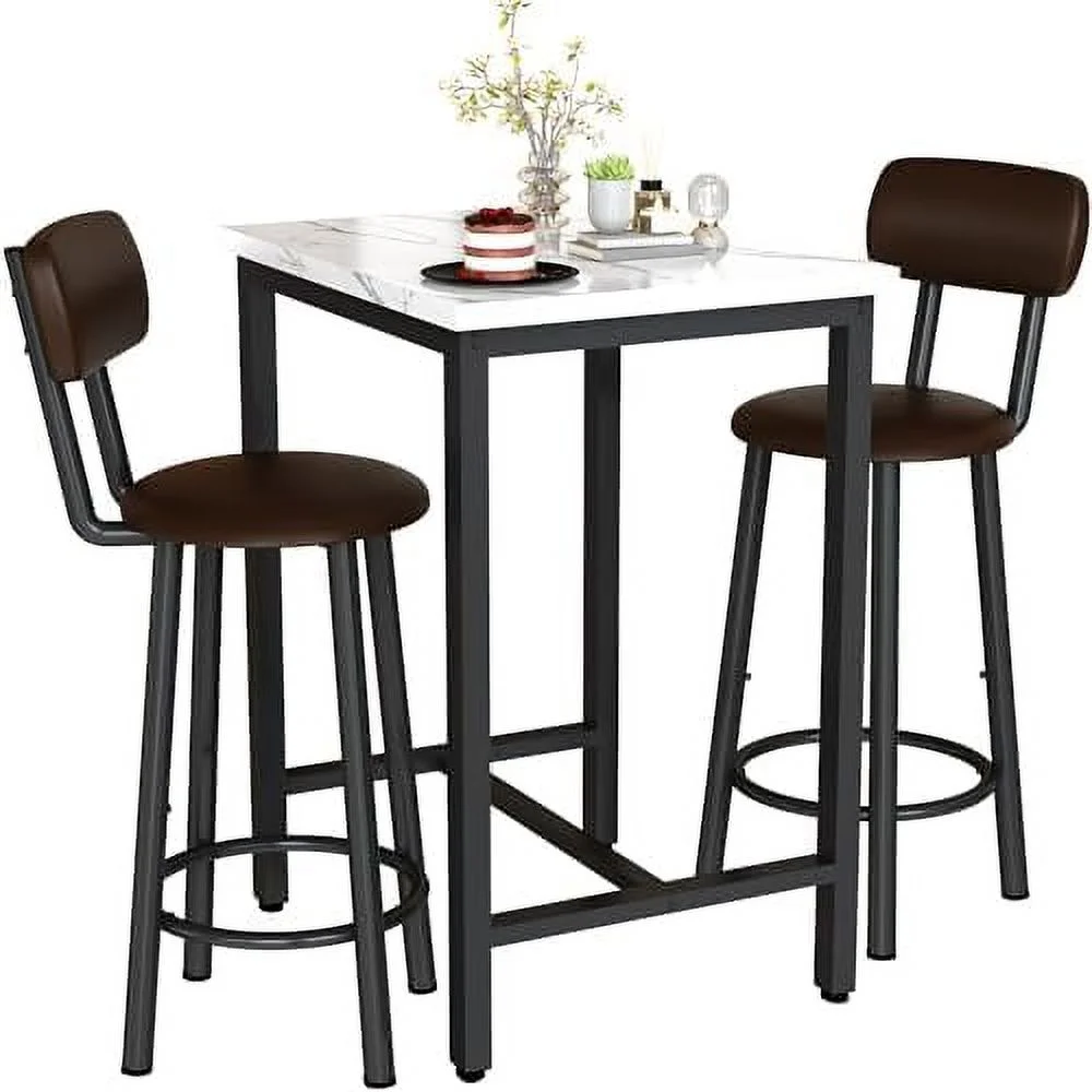 TJUNBOLIFE Dining Table Set for 2  47" Rectangle Kitchen Table and Chairs Set with MDF Tabletop & 2 PU Leather Chairs   Table Pub Table Set for Small Space  Kitchen Living Room Ap