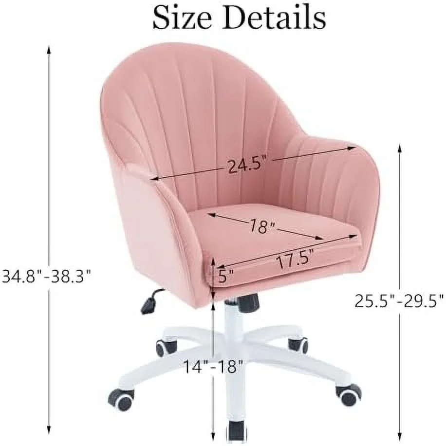 TJCGDTY Home Office Desk Chairs Modern Velvet Vanity Chairs with Wheels Comfy Swivel Adjustable Upholstered Computer Armchairs Cute Task Chairs for Study  Office  Bedroom-White
