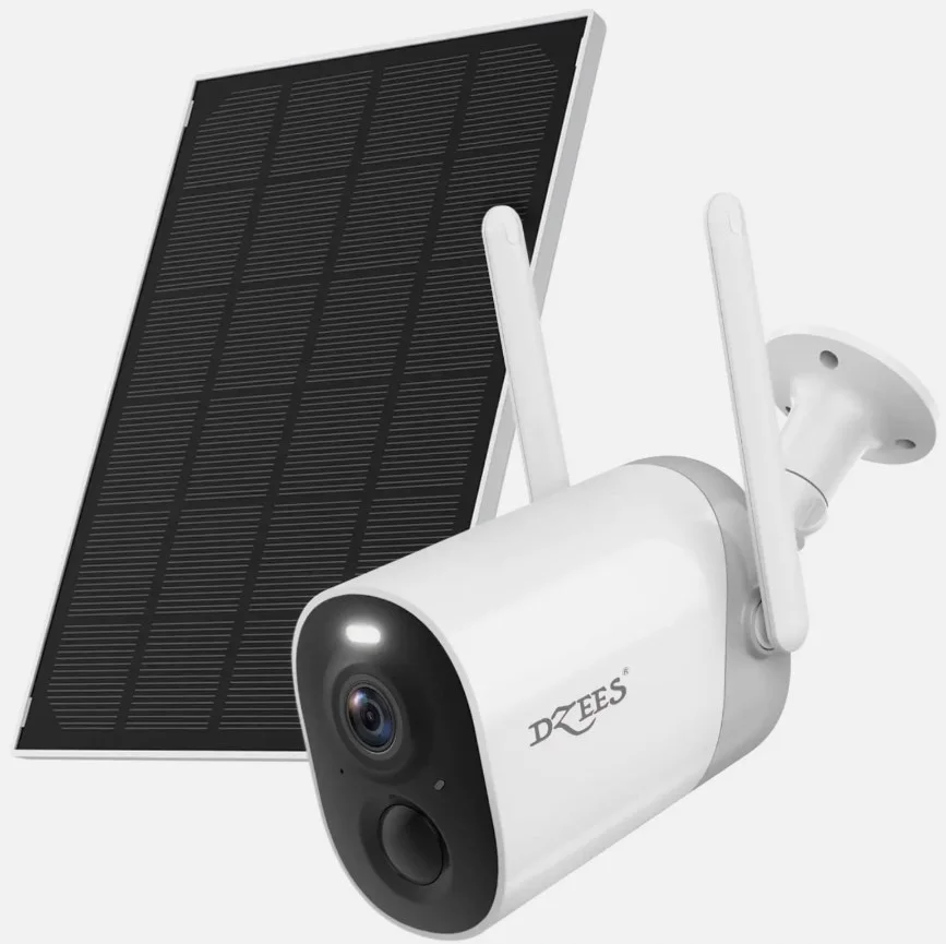 Dzees Wireless Outdoor Security Camera Solar Powered WiFi 2K HD Night Vision Cam