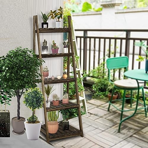 HVSDIMO NO  TAG 3 Tier Ladder   Wood -Shaped Bookshelves Ladder Bookcase Decorative Leaning Ladder   Plant Display   Rack for Living Room  Home  Office  Kitchen  Bedroom  Balcony