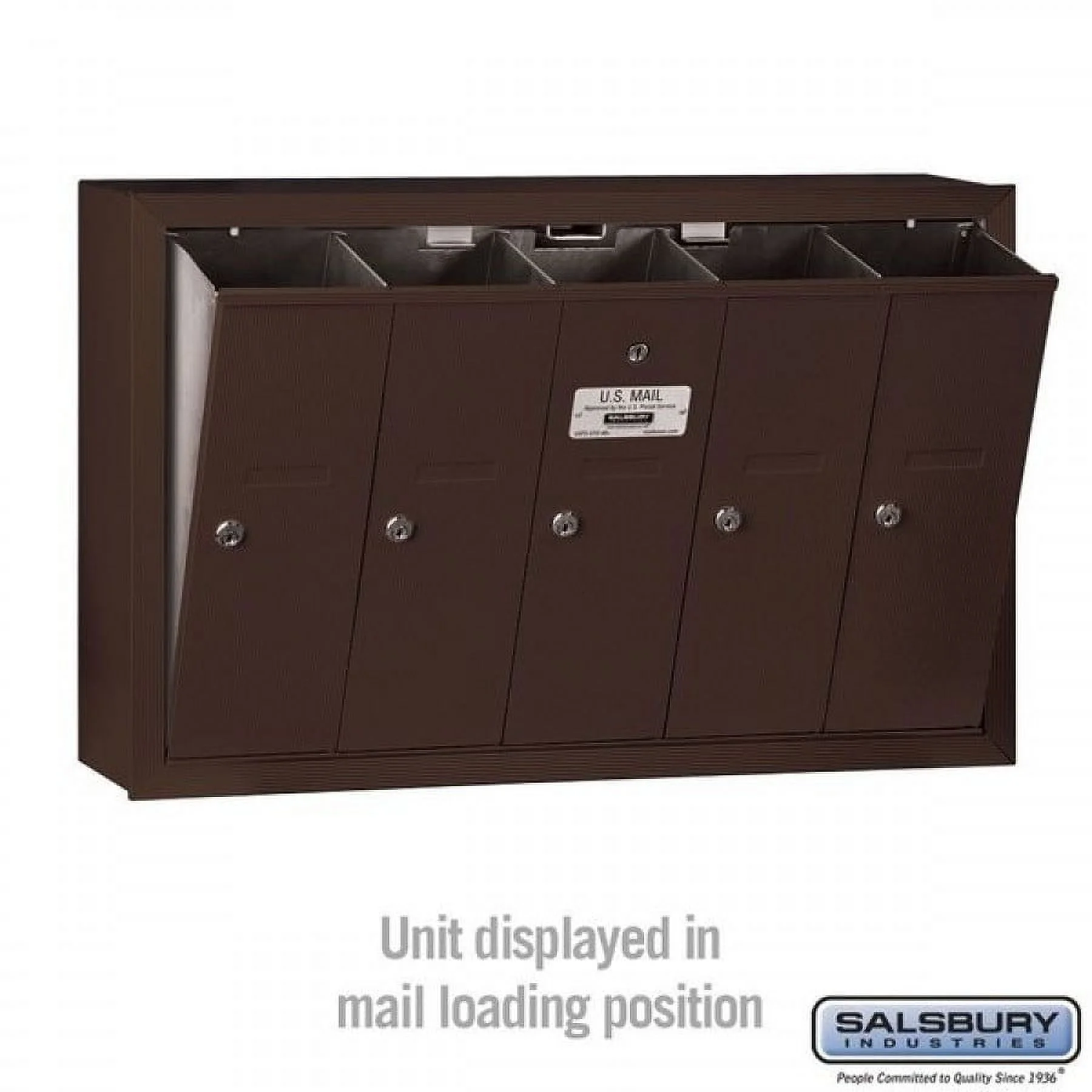 Salsbury Industries 3505ZSU Surface Mounted Vertical Mailbox with USPS Access and 5 Doors, Bronze