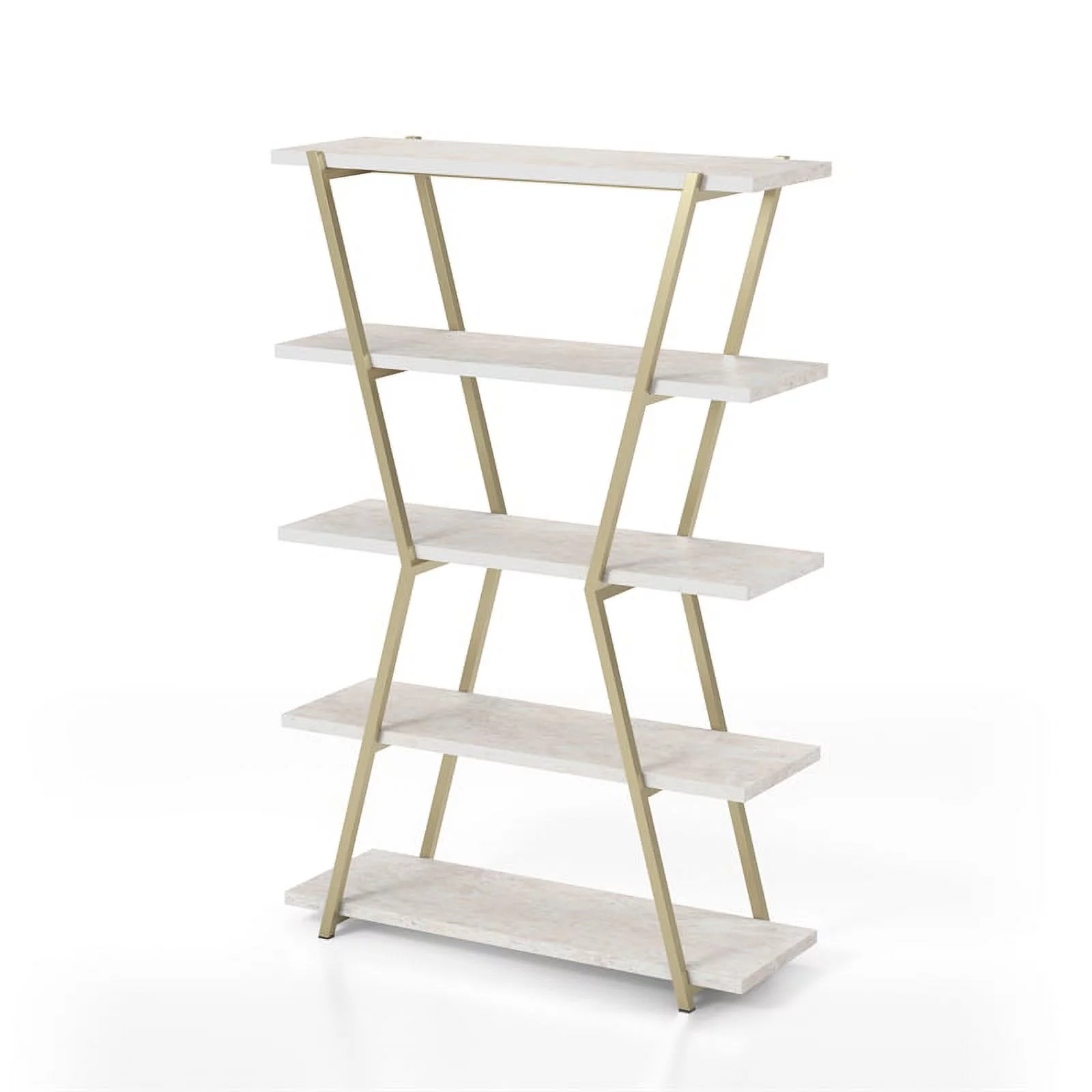 Bowery Hill Modern Metal 4-Shelf Bookcase in Gold Champagne Finish