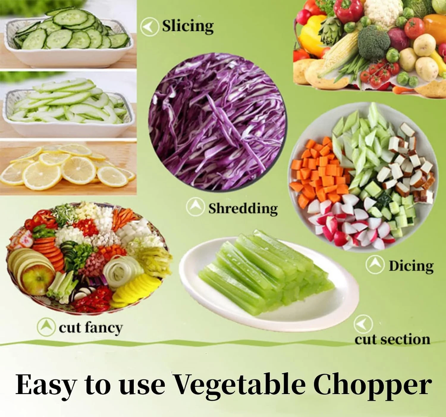 Vegetable Chopper,12-in-1 Multifunctional Veggie Chopper, Black Kitchen Vegetable Slicer Dicer Cutter,Potato Onion Food Chopper with Vegetable Peeler,Hand Guard and Container