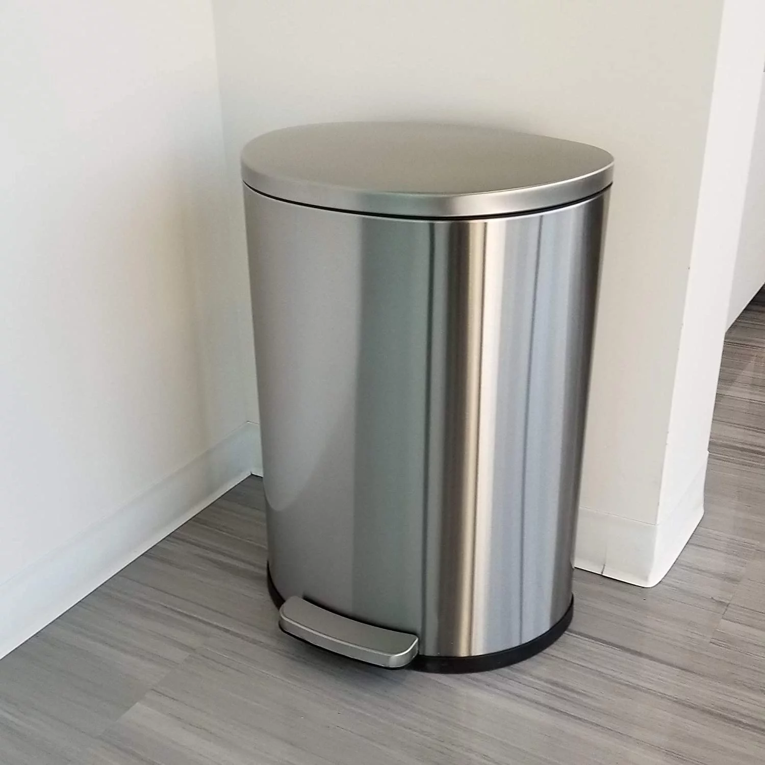 iTouchless SoftStep 13.2 Gallon Step Trash Can with Odor Control System Stainless Steel, Semi-Round, 50 Liter Garbage Bin for Kitchen, Office, Home-Silent and Gentle Open/Close, Space Saving Brushed Stainless Steel Semi-round, Step 13 Gal