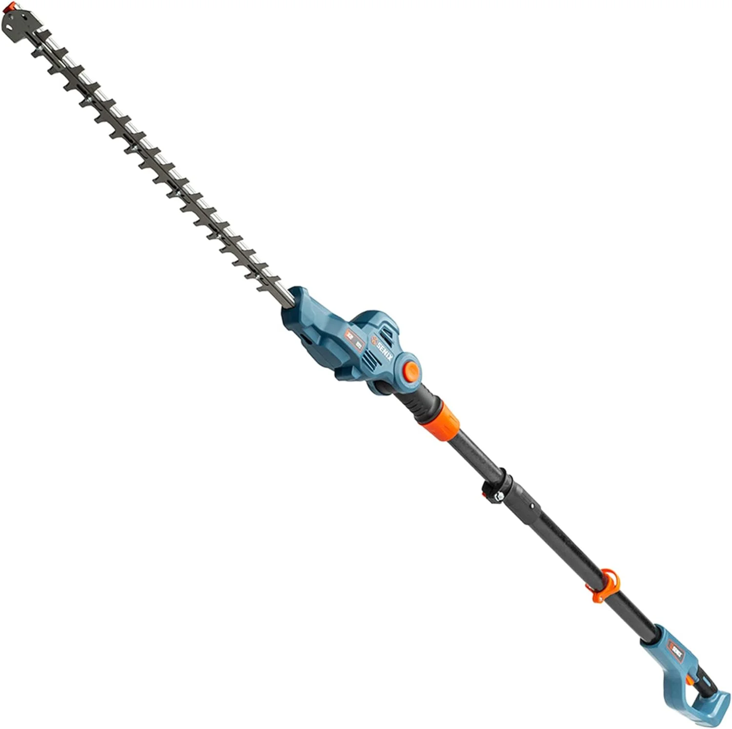 SENIX HTPX2-M-0 X2 20 Volt Max* 18-Inch Battery Powered Cordless Pole Hedge Trimmer with 6-Point Adjustable Head & 7.7-Ft Telescoping Shaft, Includes Blade Cover & Shoulder Strap, Battery Not Included