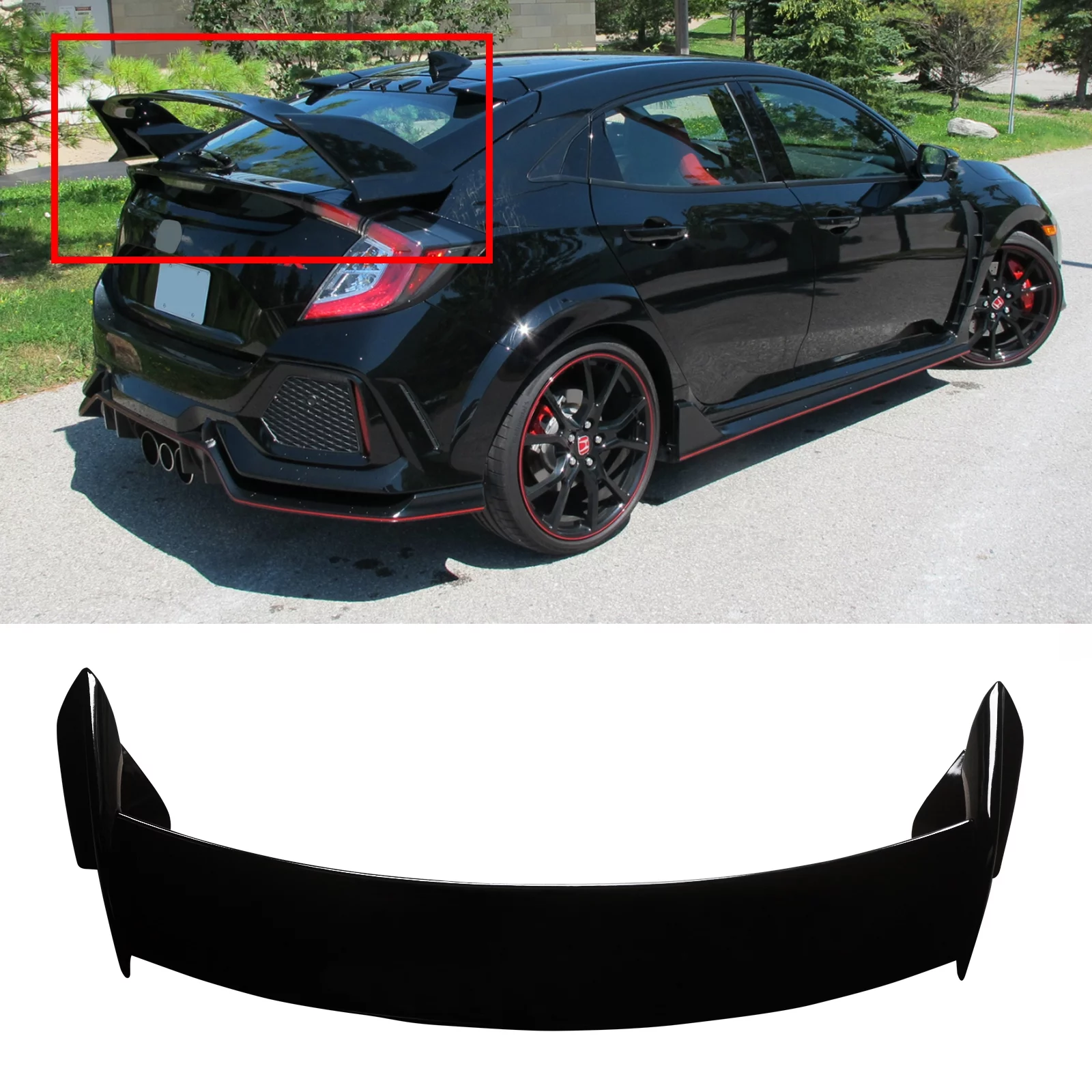 NINTE Rear Trunk Lid Wing Spoiler for 2016-2021 Honda Civic Hatchback FK4 FK7 Type-R Gloss Black