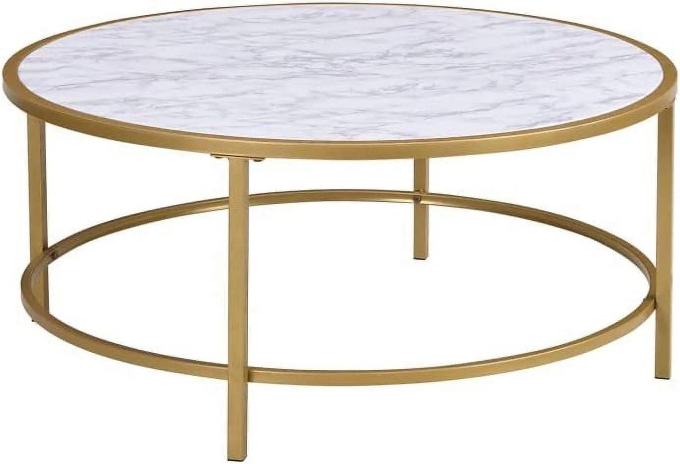 JDZHAPPYLIFE Verazano Faux Marble Top 36 in Round Coffee Table in Gold