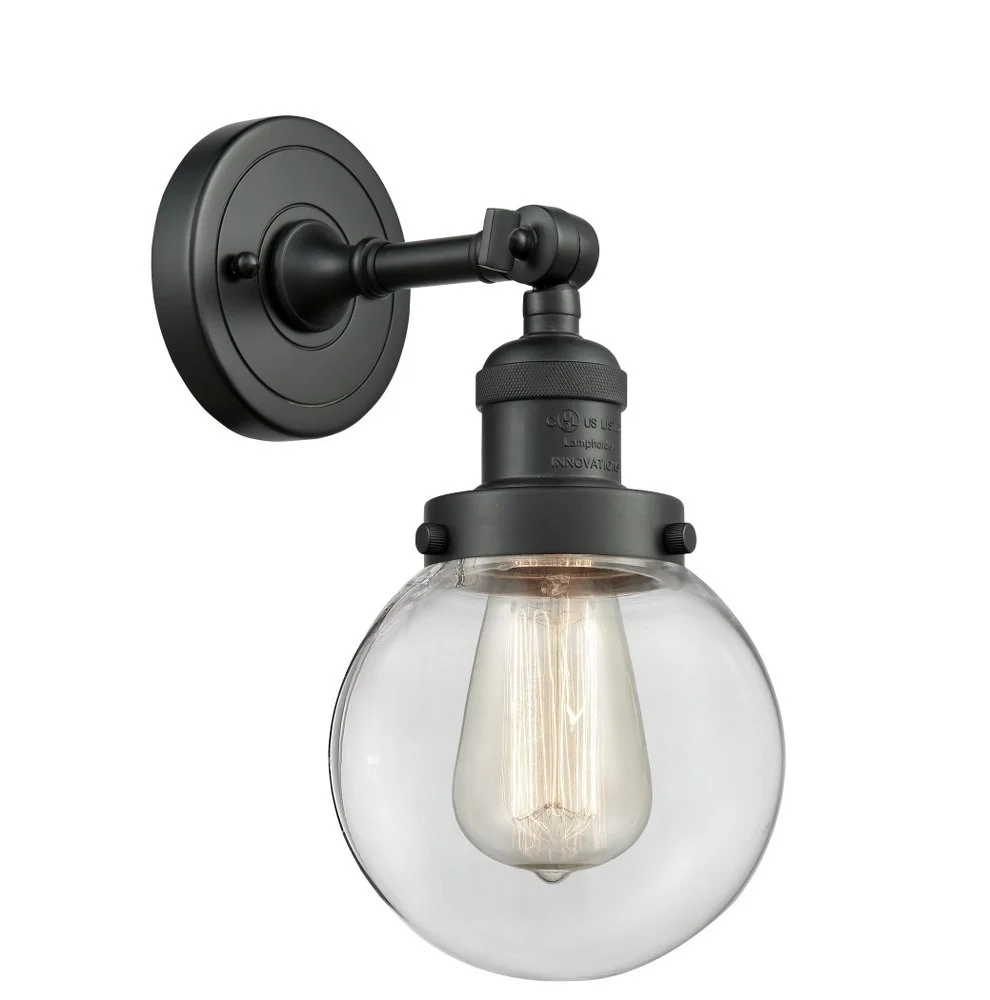Innovations 203-BK-G202-6-LED Beacon 1 Light Sconce part of the Franklin Restoration Collection, Matte Black