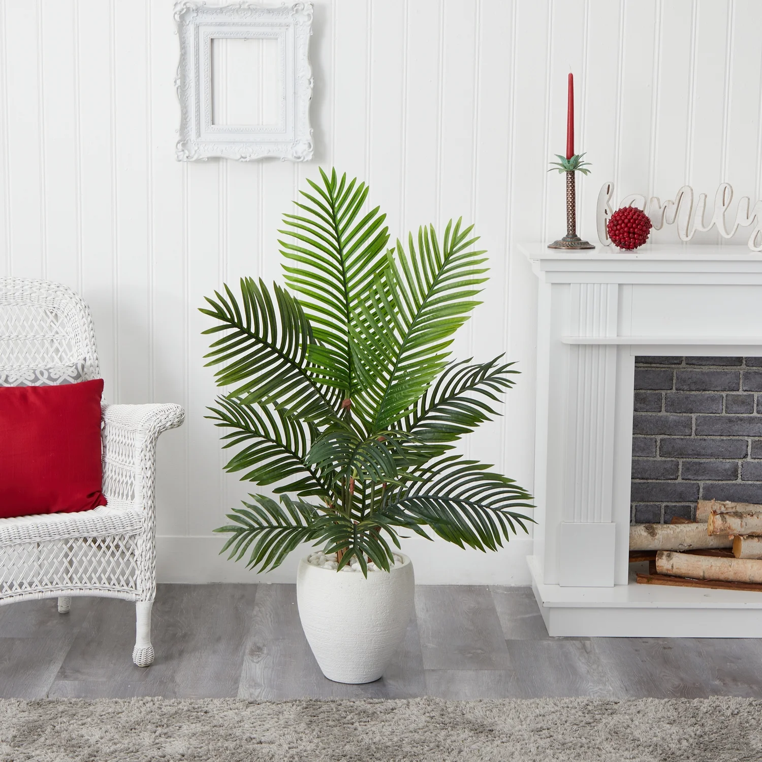 HomeStock 4.5Ft. Artisanal Attic Palm Artificial Tree In White Planter