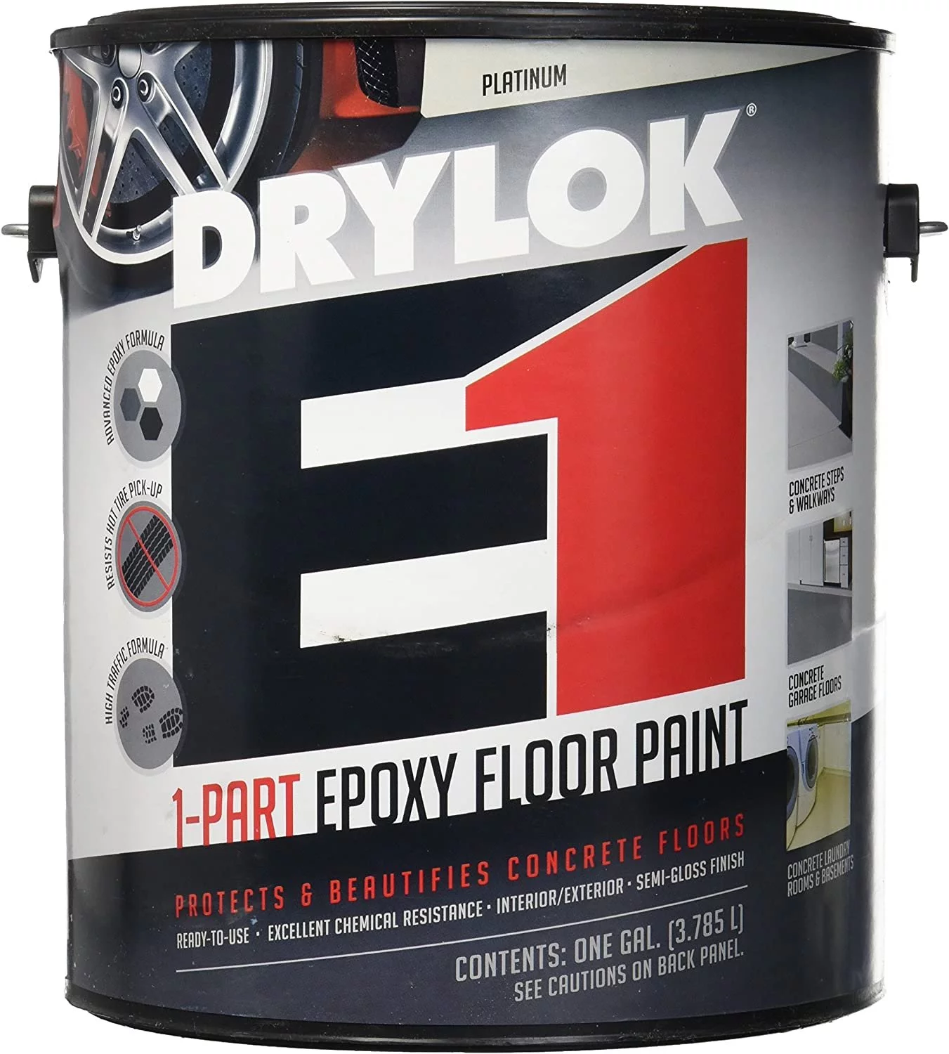 UNITED GILSONITE LAB 23813 Drylok E-1, Gallon, Platinum, 1 Part Epoxy Semi-Gloss Floor Paint, 1 Gallon Pack of 1