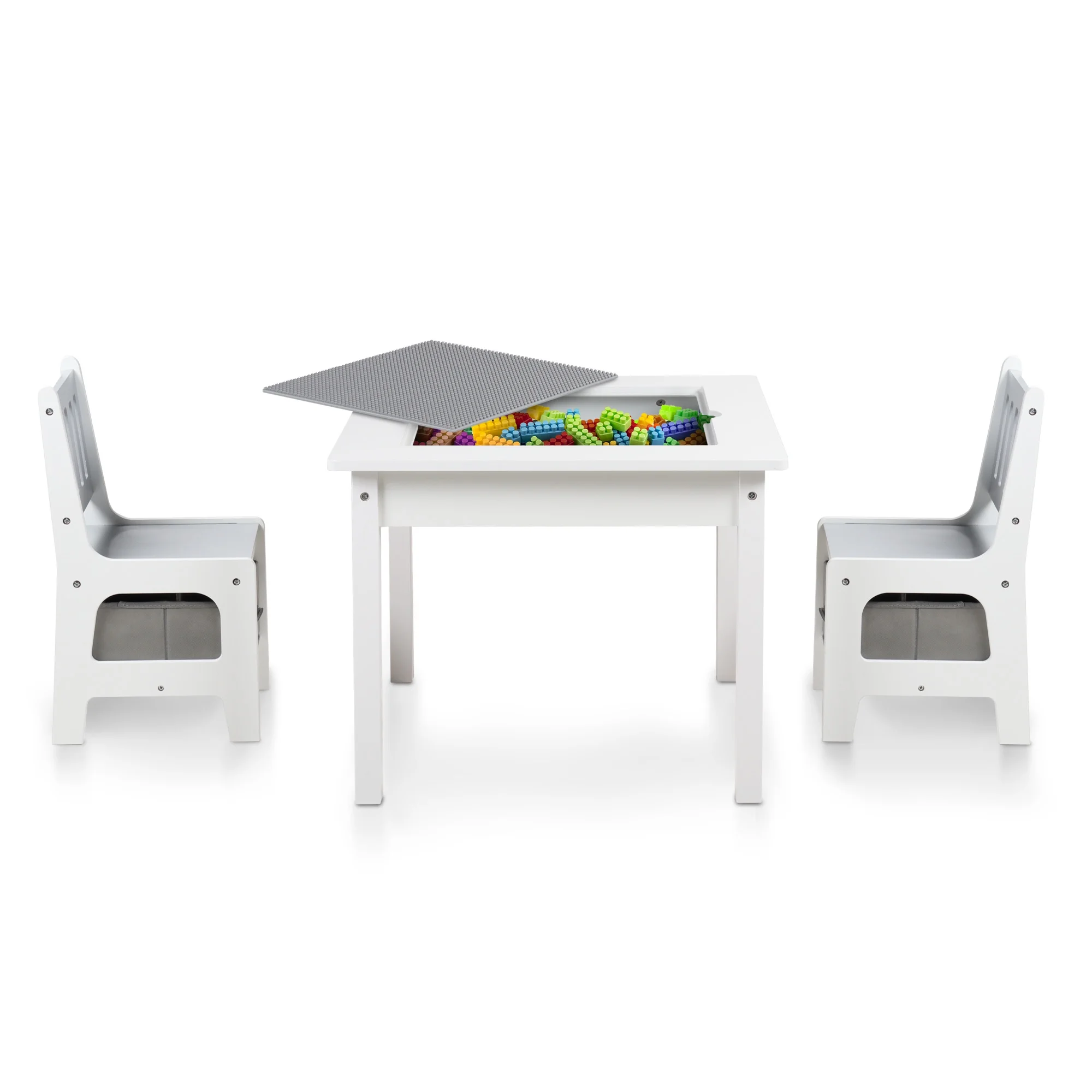 AILEEKISS Kids Table and Chair Set, 2 in 1 Toddler Activity Table, Lego Block Play Table, Grey