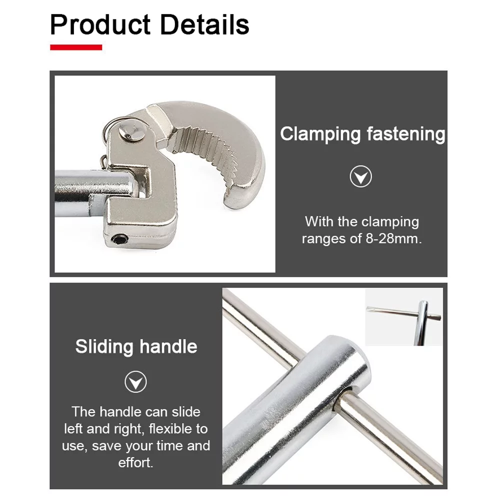 Suzicca Multifunctional Sink Carbon Steel Sewer Pipes Bathroom Plumbing Installation Disassembly Tool 180° Movable Heads 8-28mm Clamping Ranges