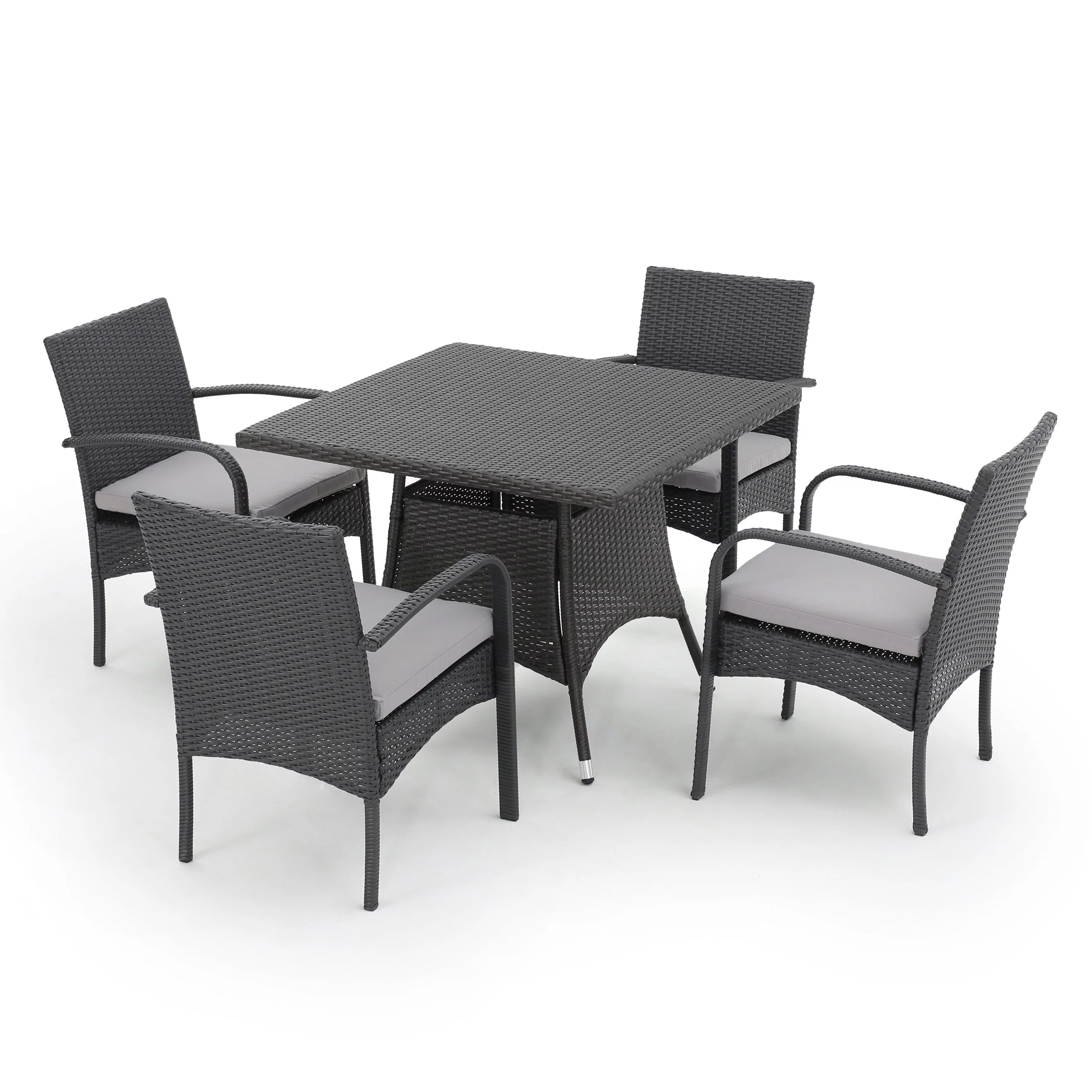 Noble House Artic Outdoor 5 Piece Wicker Dining Set with Cushions, Grey