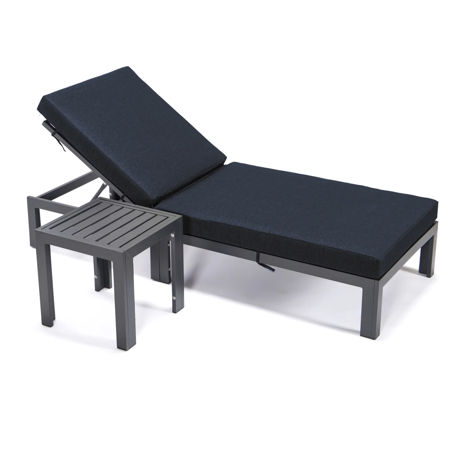 HomeStock Asian Fusion Modern Aluminum Outdoor Chaise Lounge Chair with Side Table & Cushions