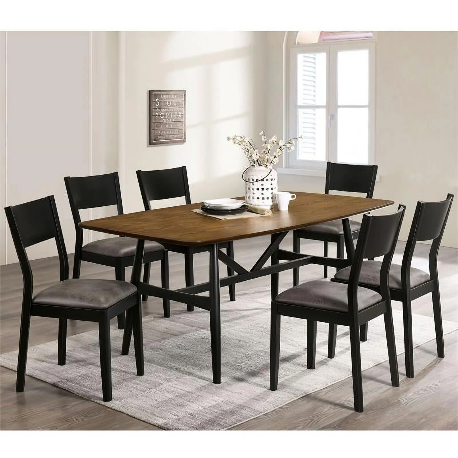 FOA Kapok Wood Padded 5-Piece Dining Set in Black and Gray