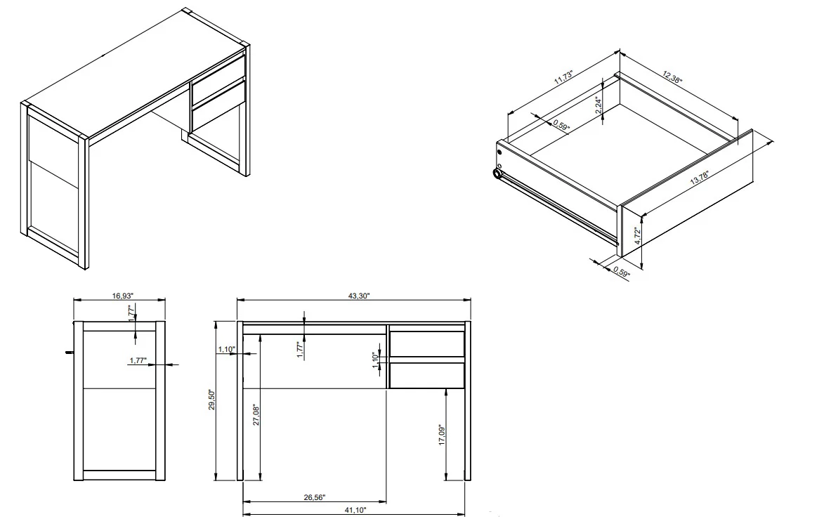 Linon Patrick 2-Drawer Writing Desk, 43.25