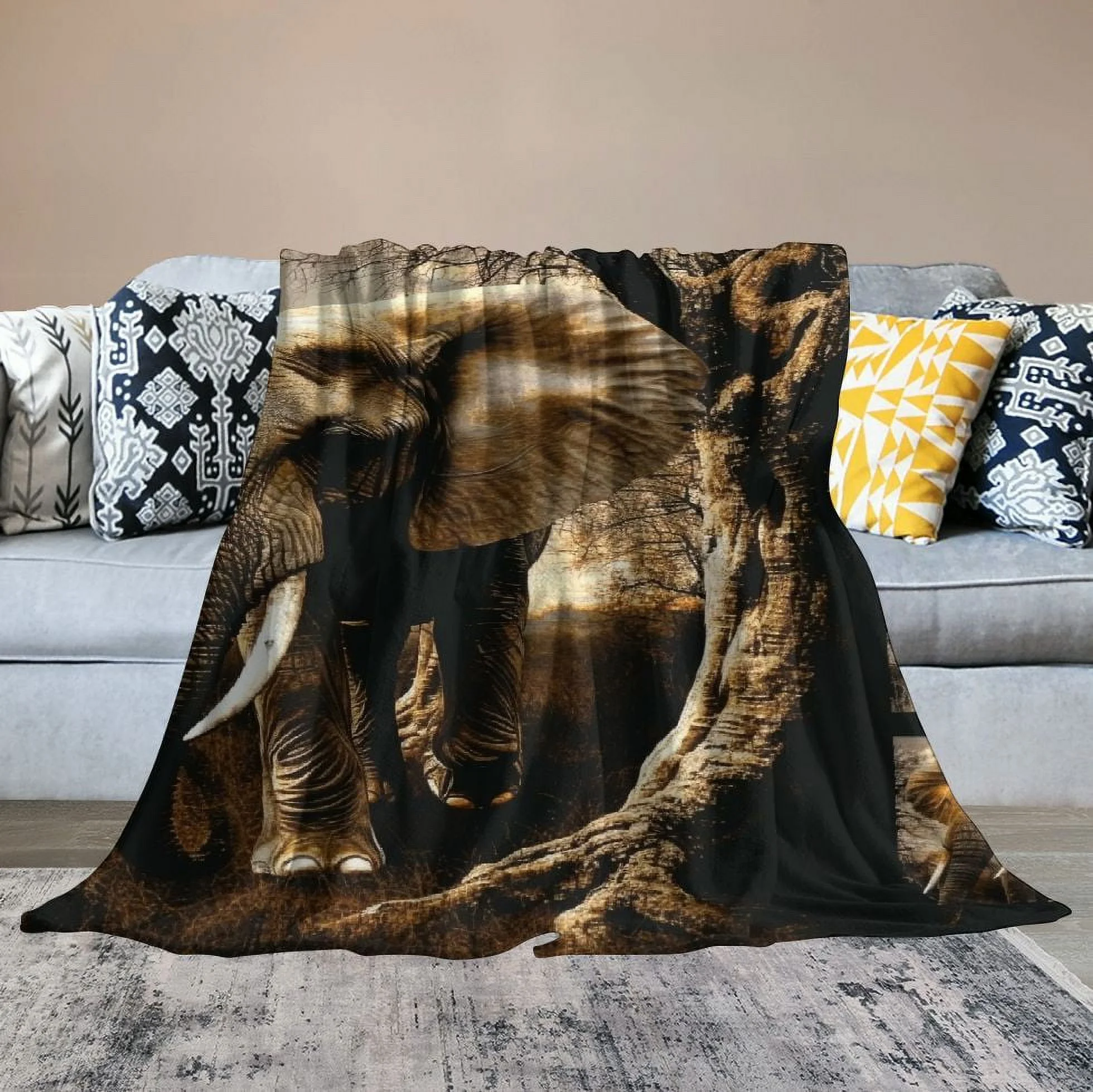 Zhiwo Elephant Blanket Super Soft and Warm Flannel Throw Blankets for Couch Sofa Elephant Gifts for Men Women Adults