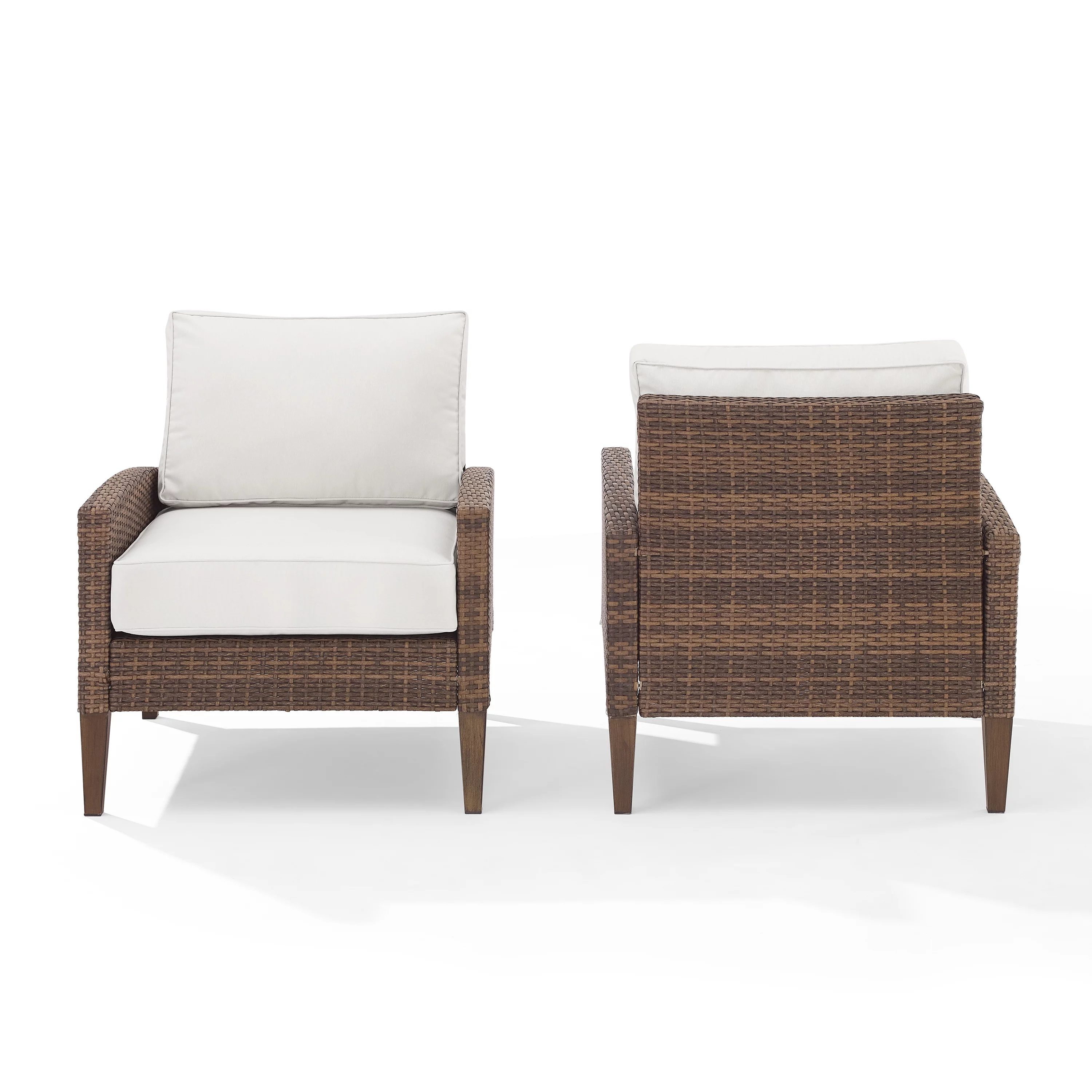 Crosley Furniture Capella Rattan & Fabric Patio Chair in Brown/Cream (Set of 2)