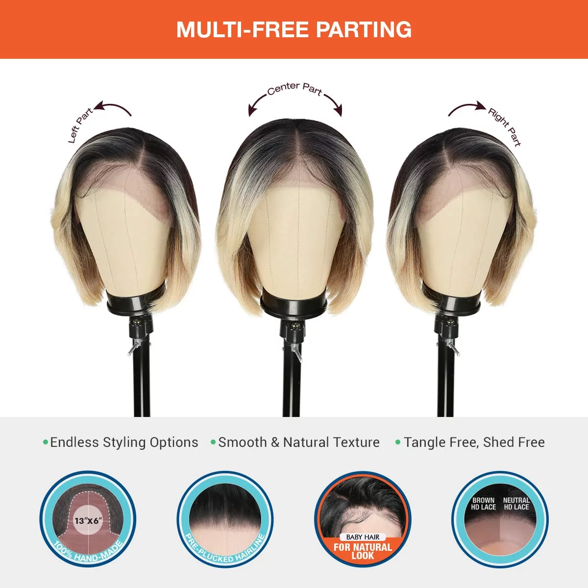 LACE Front Wig 13X6 Glueless Transparent Lace Frontal Bob Wigs Human Hair Blend Pre Plucked Lace Heat Friendly Synthetic Wig - Sheree (12 Inch (Brown Lace), MOP1B/BLONDE)