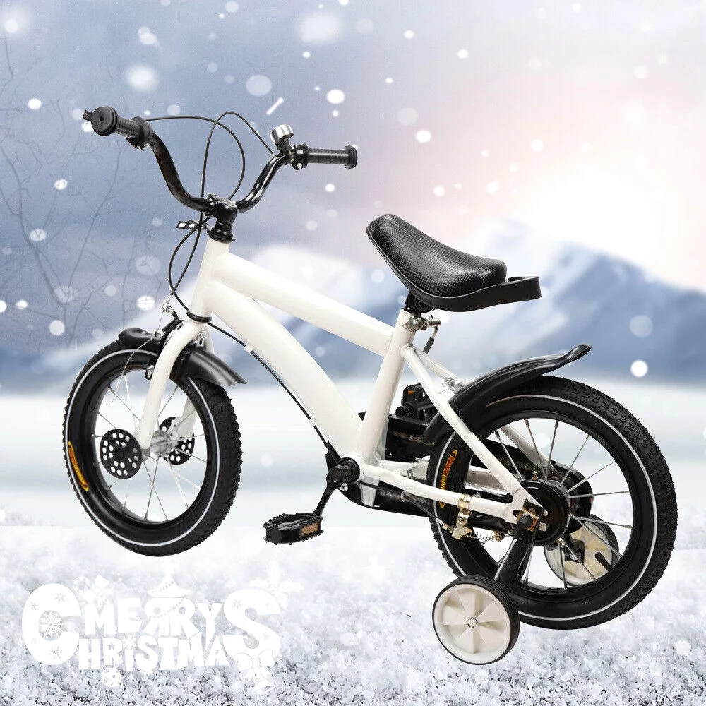 ZhdnBhnos 14 inch Kids Bike High Carbon Steel Frame Children's Bicycle with Training Wheels for 3-6 Years Boys Girls White
