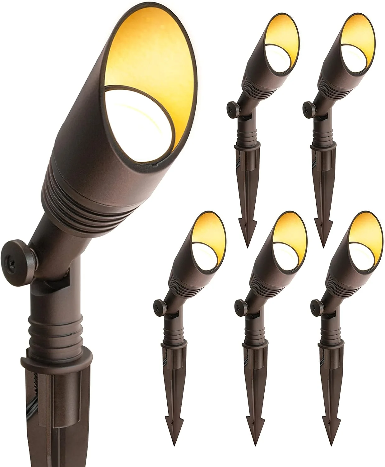 AUCHI 6 Pack LED Low Voltage Spotlights, 12V Landscape Lighting, Outdoor Mini Size Spot Light, Waterproof Directional Up Lights for Garden Yard, Metal Stake, Die-cast Aluminum, 6W 3000k CRI90 Brown