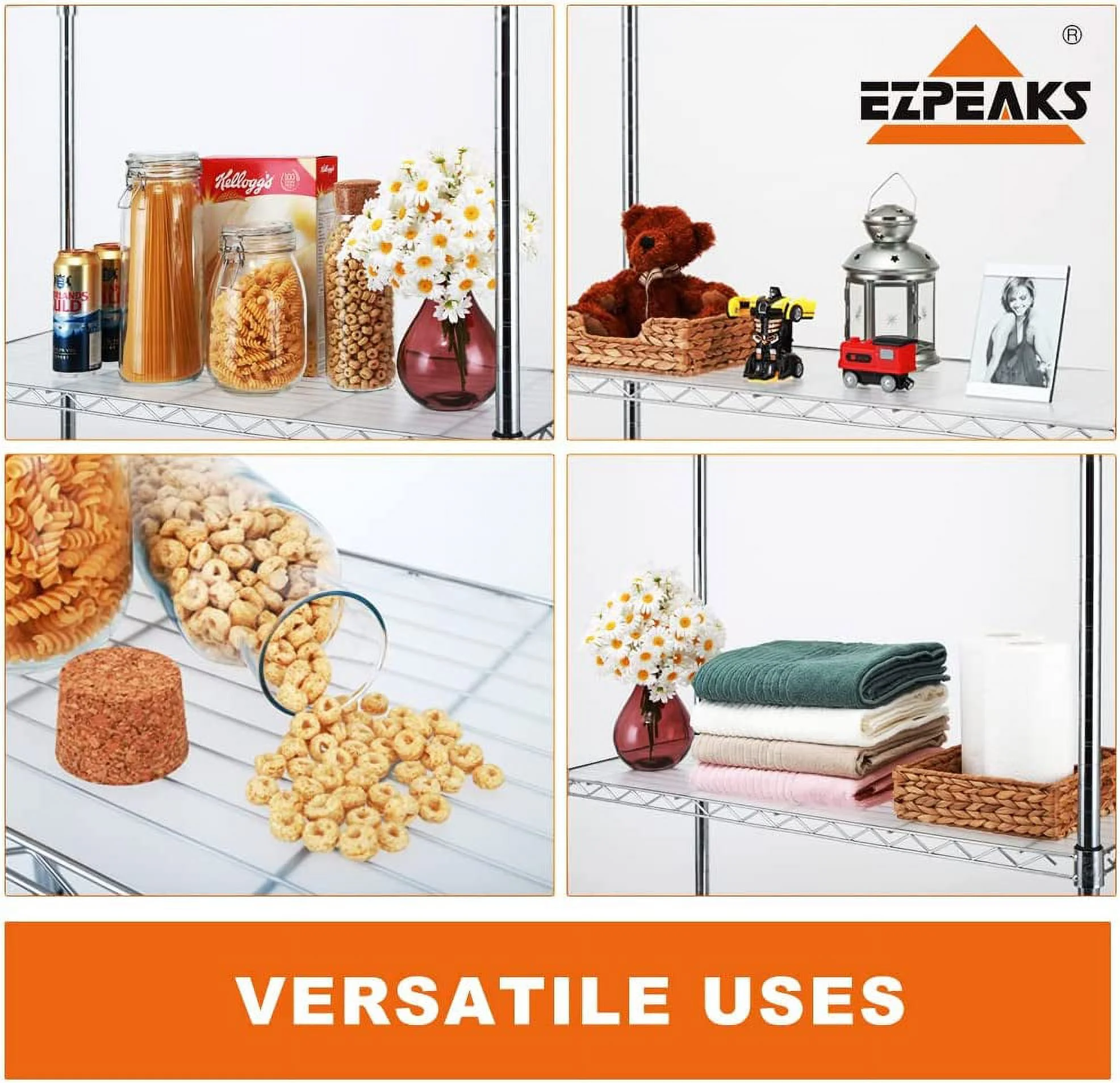 Chrome 5-Shelf Shelving Units And Storage Rack On Wheels With 5-Shelf Liners, NSF Certified, Adjustable Matel Wire Shelving Unit Rack For Garage, Kitchen, Office, (63H X 30W X 14D)