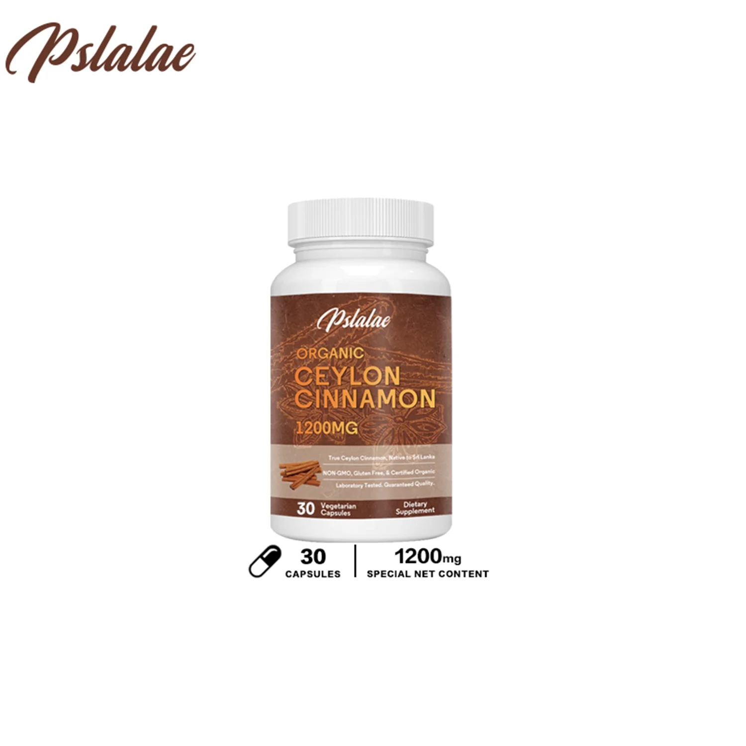 Pslalae Organic Ceylon Cinnamon Capsules 1200mg - Highest Potency Blood Sugar Support (30/60/120pcs)