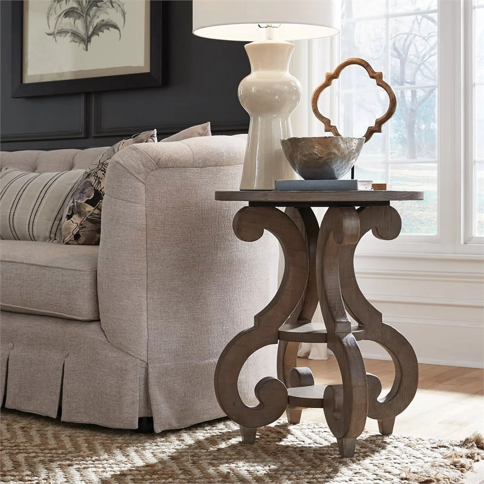 Home Square 2 Piece Tinley Park Round Accent End Table Set in Brown