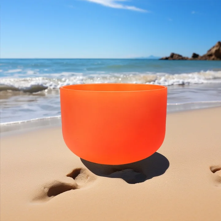 TOPFUND D# Note Orange D# Note 12 inch Crystal Singing Bowl with Heavy Duty Carrying Case and Suede Stick