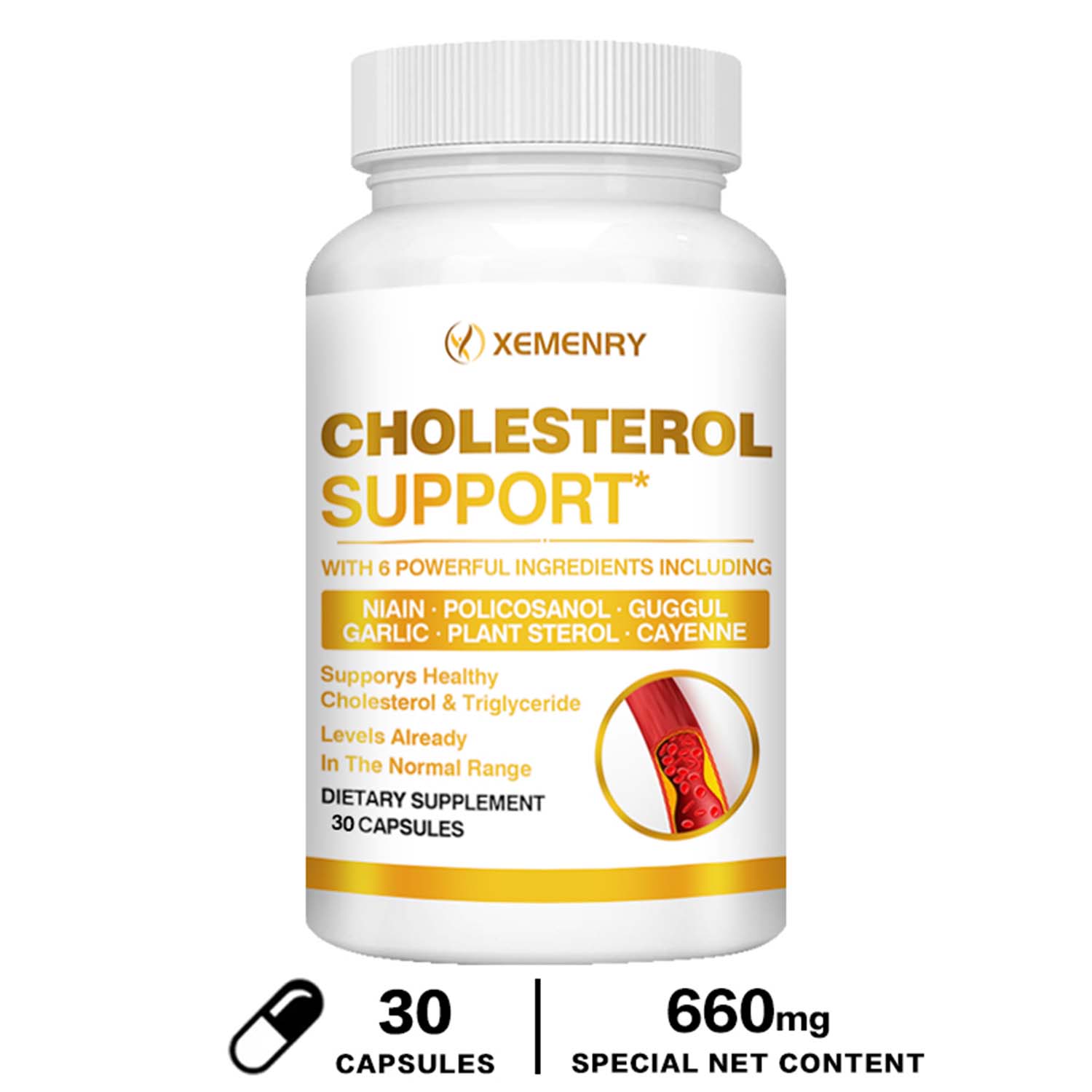 Xemenry Cholesterol Support - Plant Sterol, Garlic - Heart Health (30/60/120pcs)