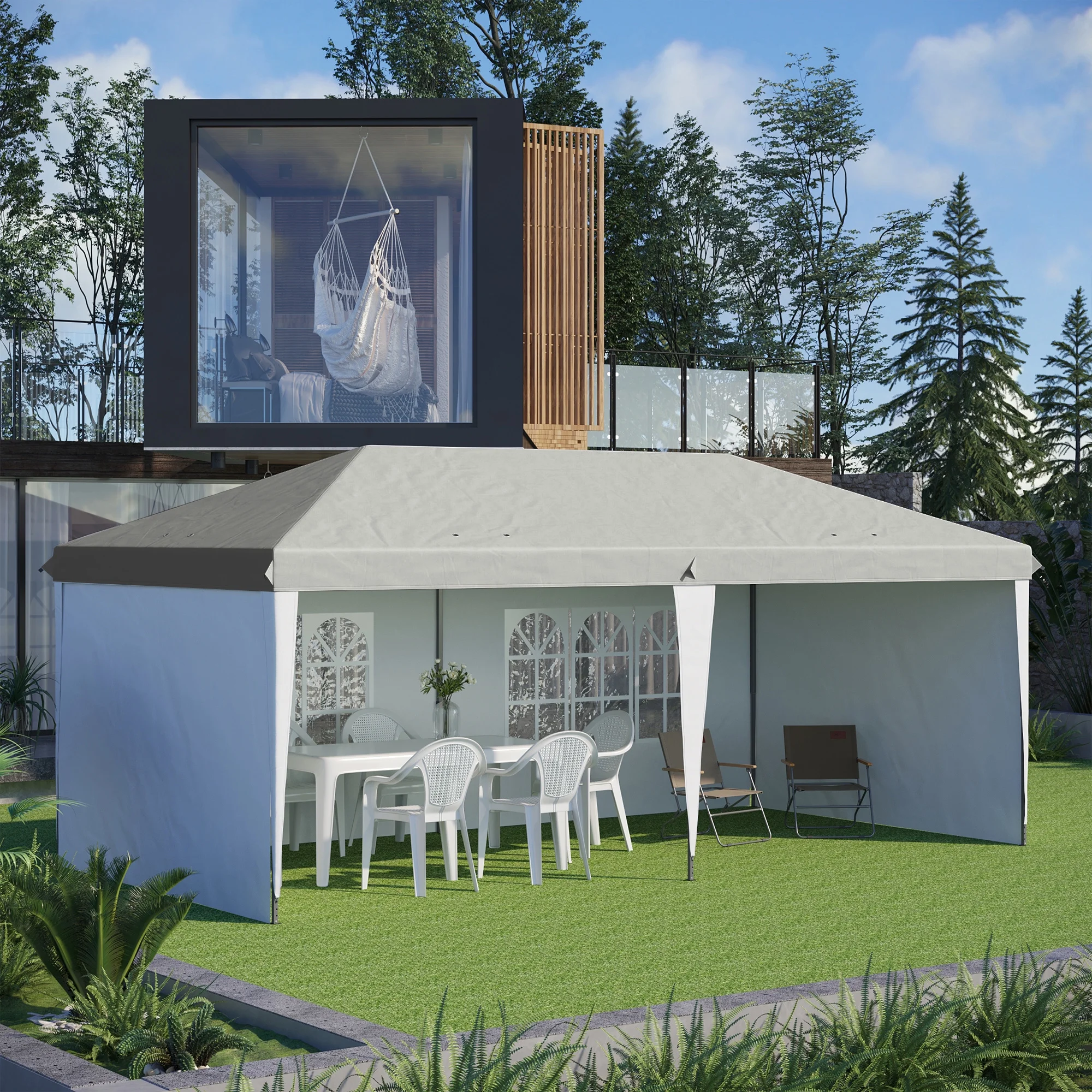 CoSoTower 10' X 20' Pop Up Canopy Tent with 4 Sidewalls, Heavy Duty Tents for Parties, Outdoor Instant Gazebo with Carry Bag, for Outdoor, Garden, Patio, White